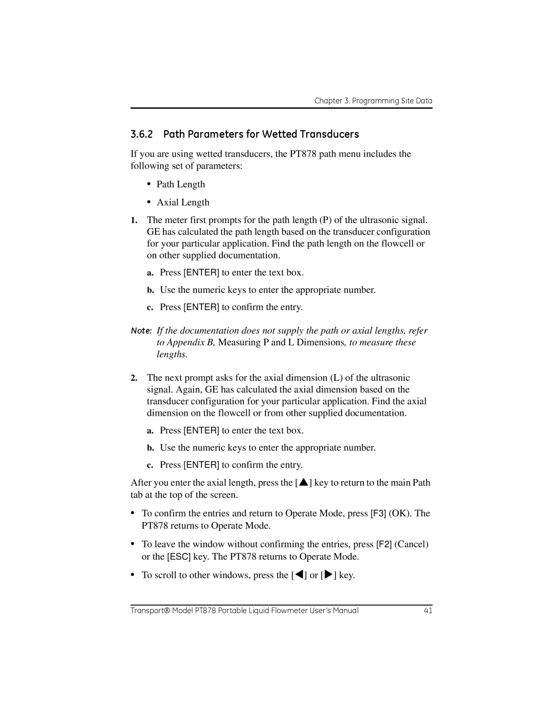 GE PT878 user manual Path Parameters for Wetted Transducers 