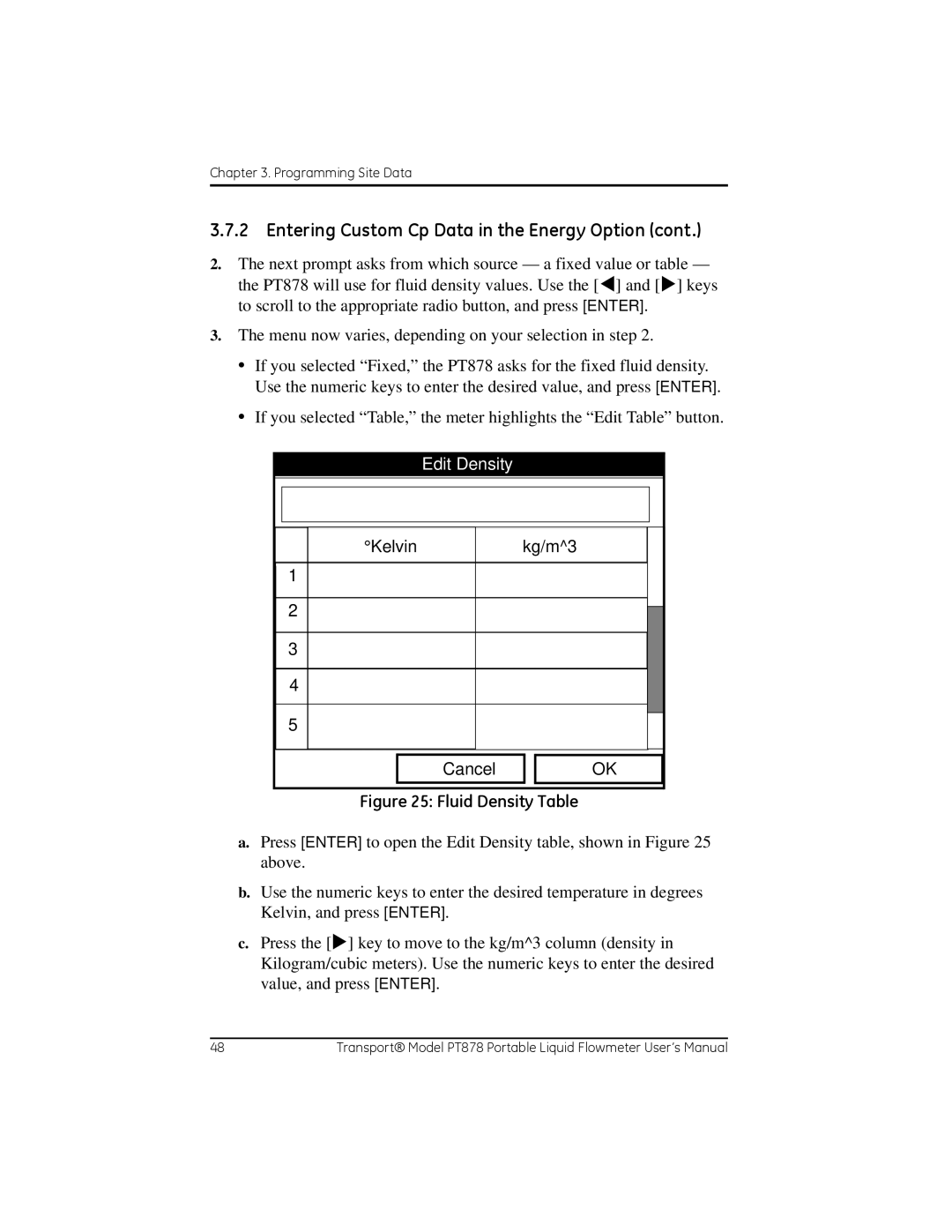 GE PT878 user manual Edit Density, Kelvin Kg/m3 Cancel 