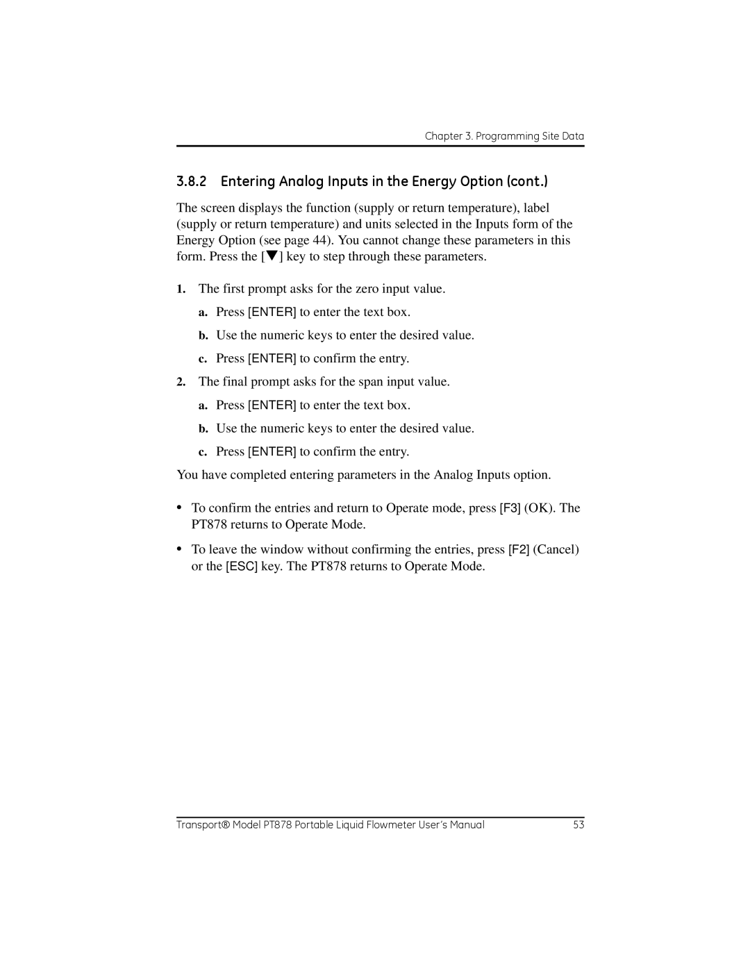 GE PT878 user manual Entering Analog Inputs in the Energy Option 