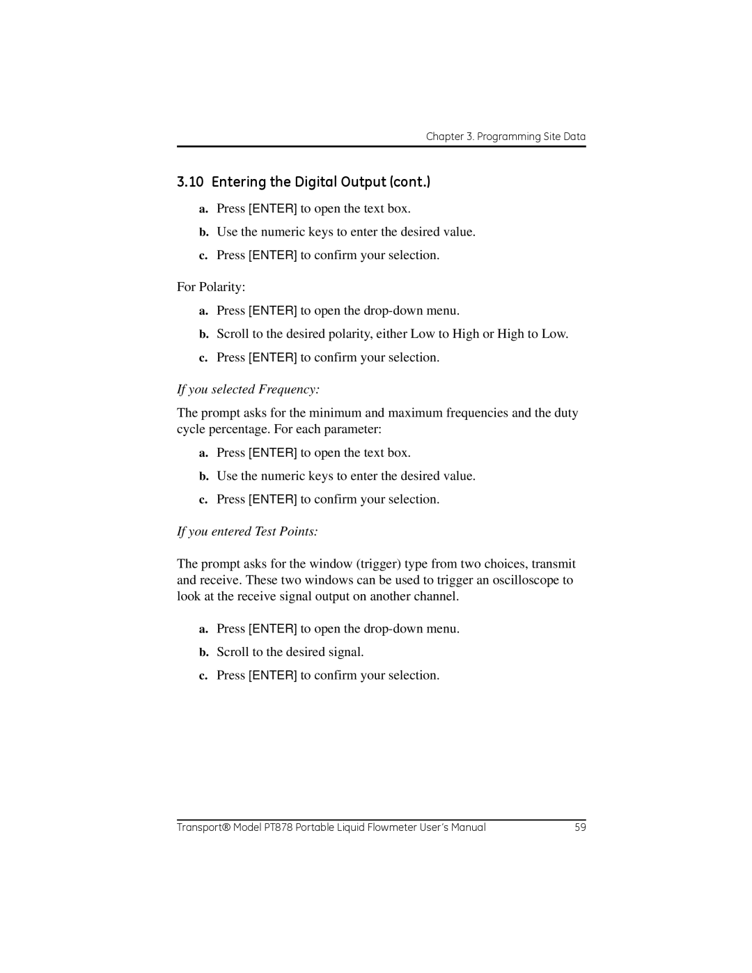 GE PT878 user manual If you selected Frequency 