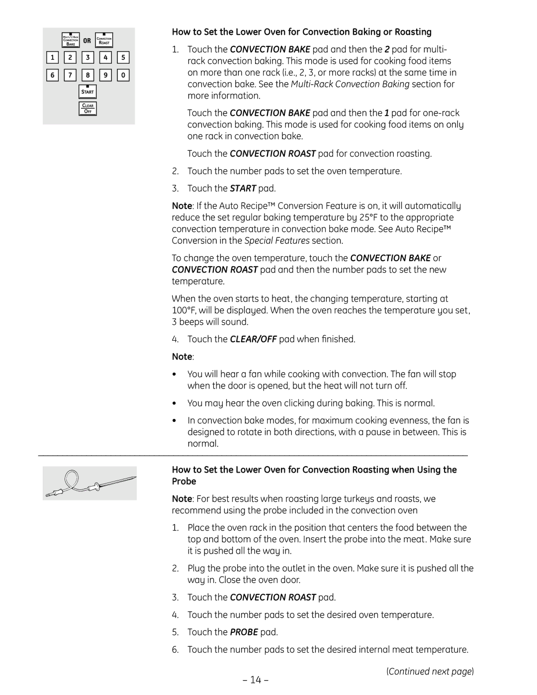 GE PT925 manual How to Set the Lower Oven for Convection Baking or Roasting, Normal 