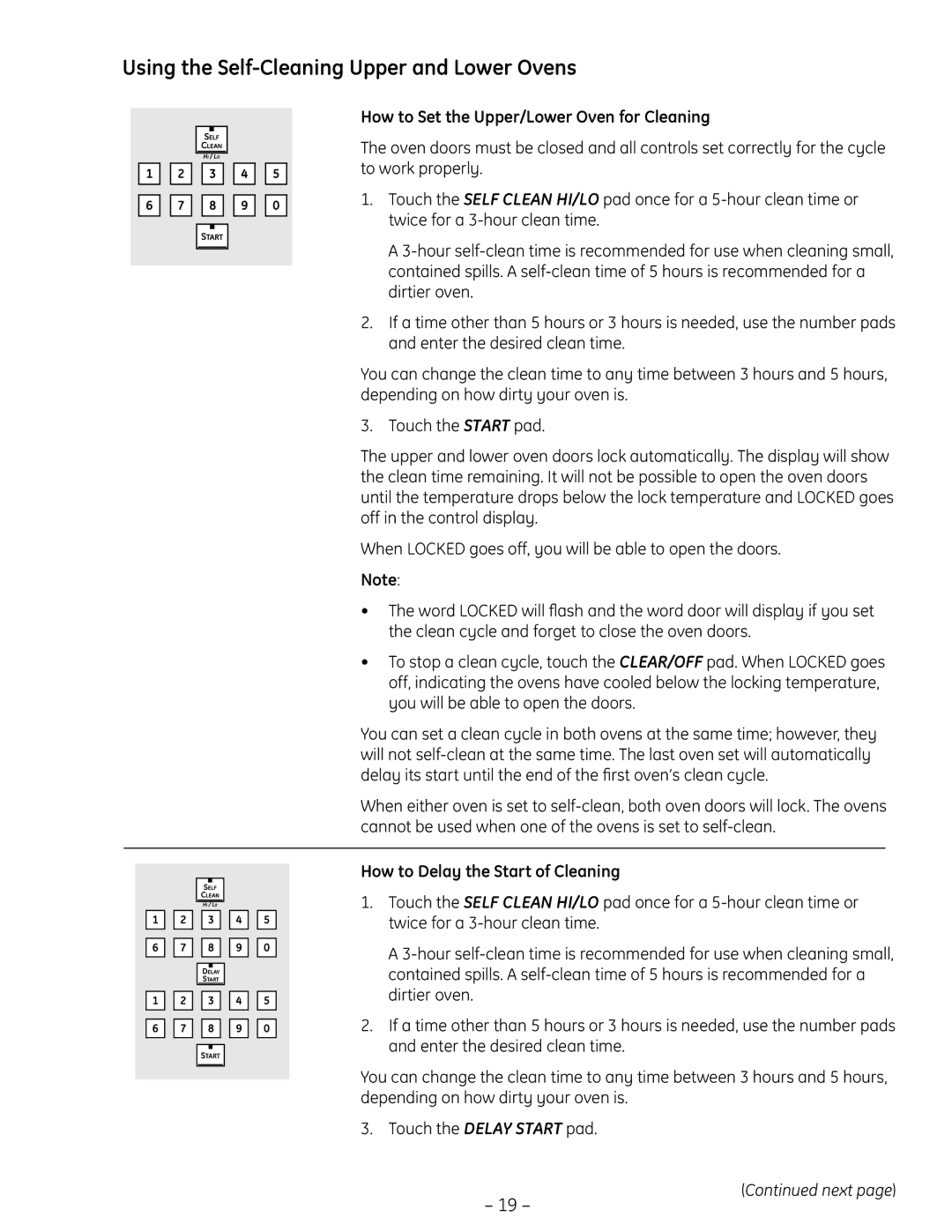 GE PT925 manual Using the Self-Cleaning Upper and Lower Ovens, How to Set the Upper/Lower Oven for Cleaning 