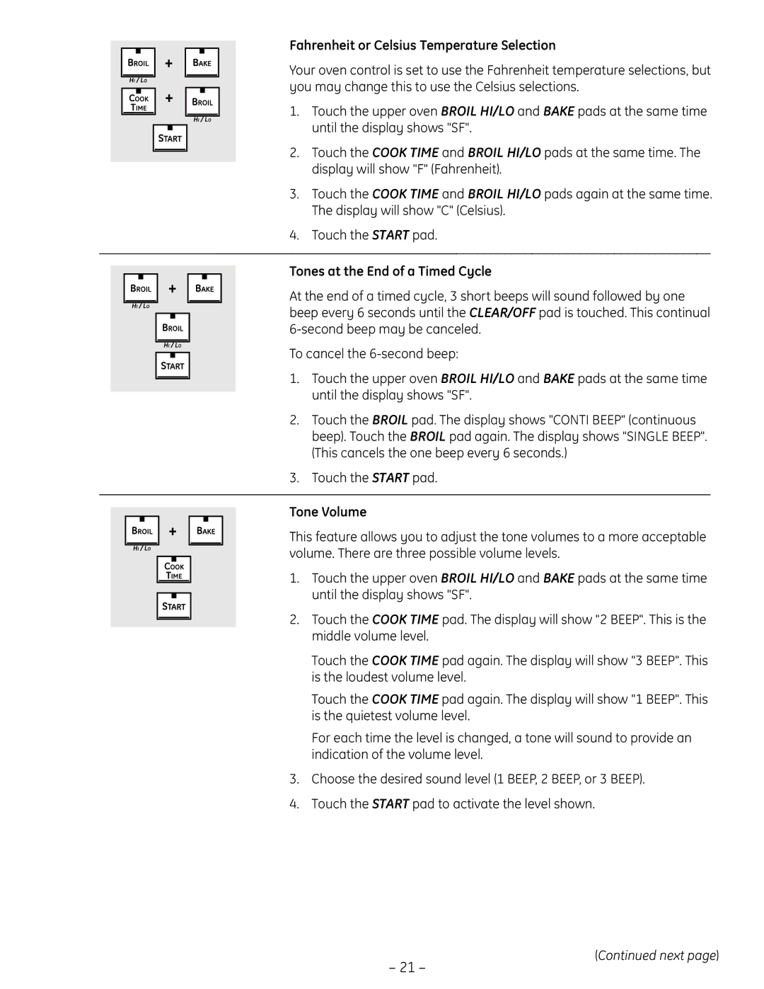 GE PT925 manual Fahrenheit or Celsius Temperature Selection, Tones at the End of a Timed Cycle, Tone Volume 