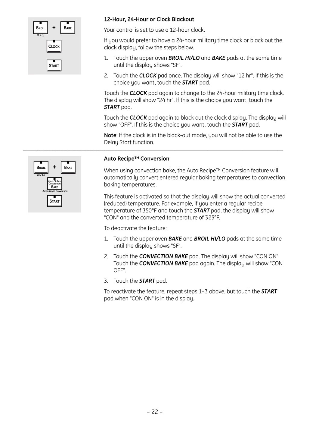 GE PT925 manual Hour, 24-Hour or Clock Blackout, Auto Recipe Conversion 