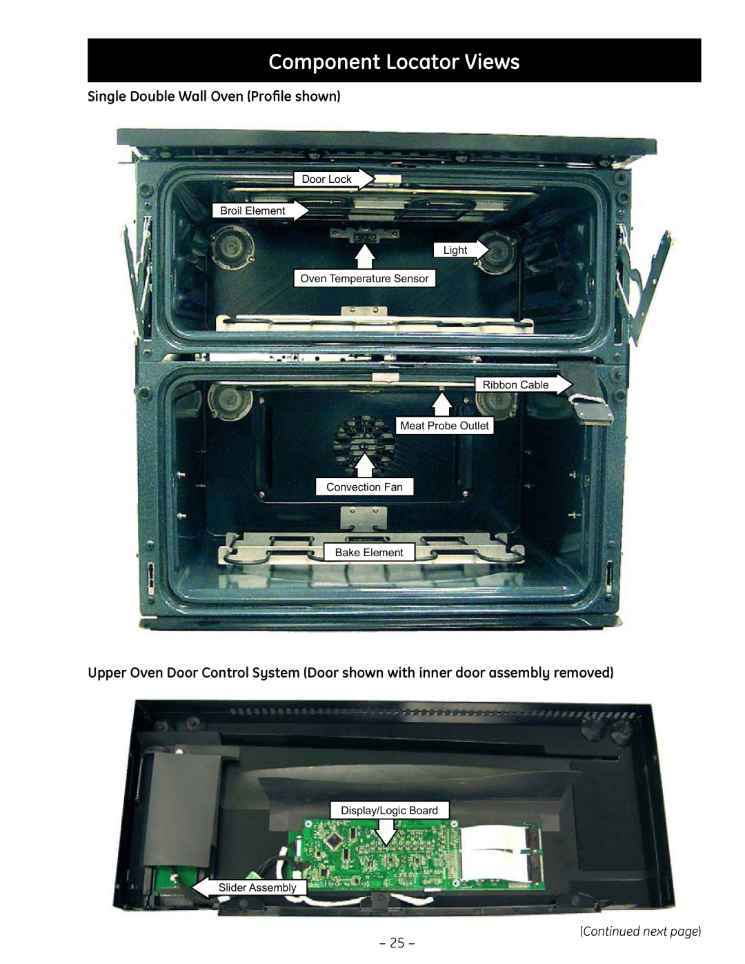 GE PT925 manual Component Locator Views, Single Double Wall Oven Proﬁle shown 