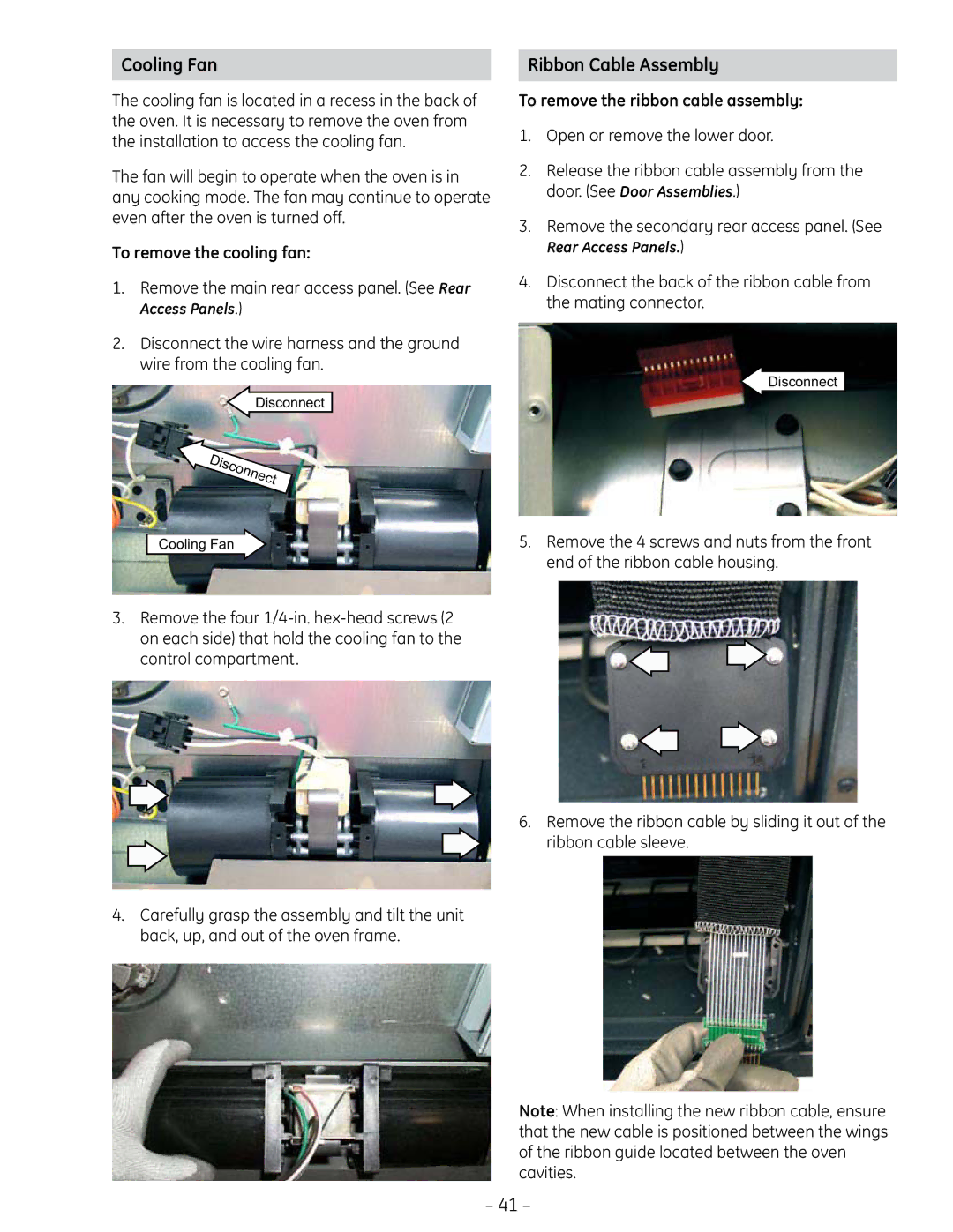 GE PT925 manual Cooling Fan, Ribbon Cable Assembly, To remove the cooling fan, To remove the ribbon cable assembly 