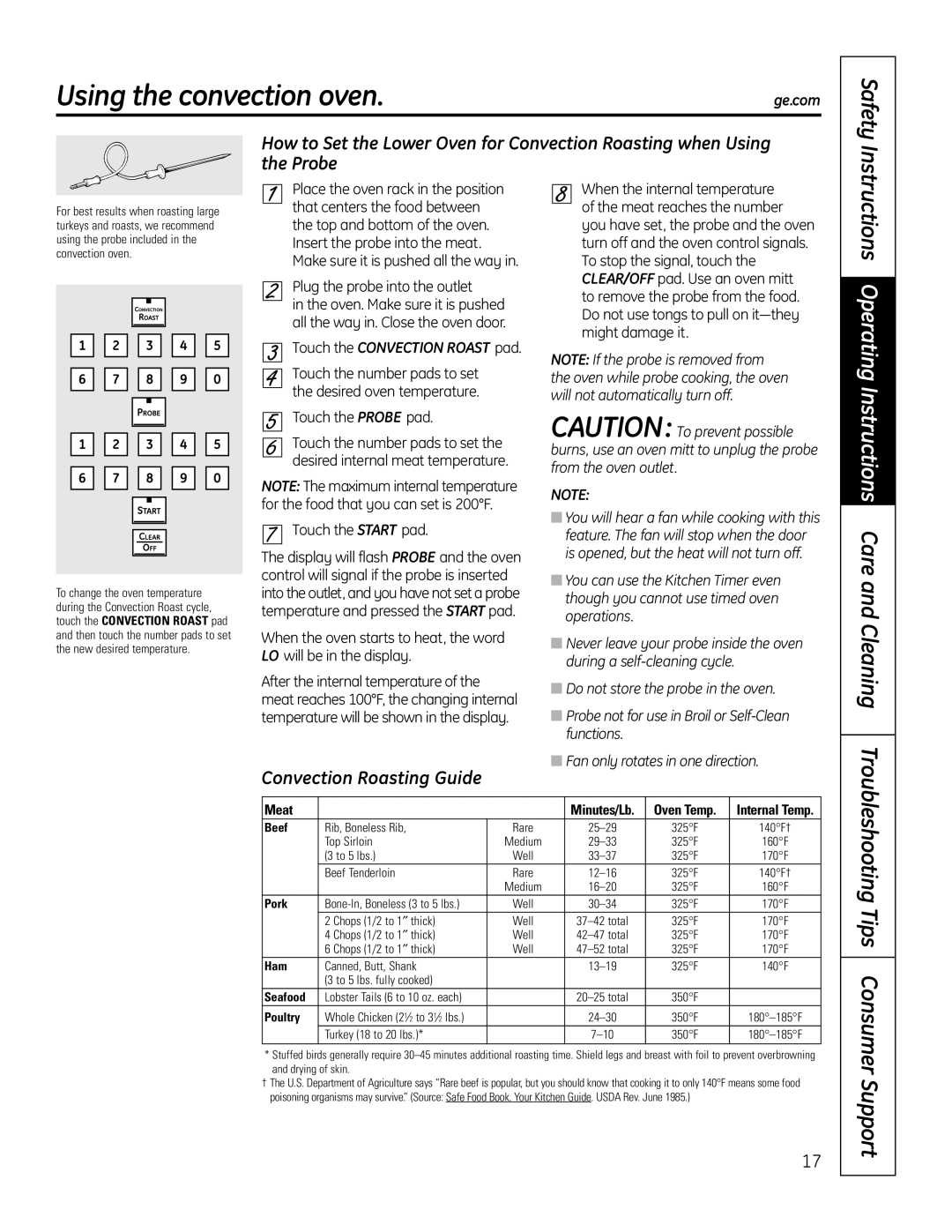 GE PT925 manual Instructions Operating Instructions Care and Cleaning, Troubleshooting Tips Consumer Support 