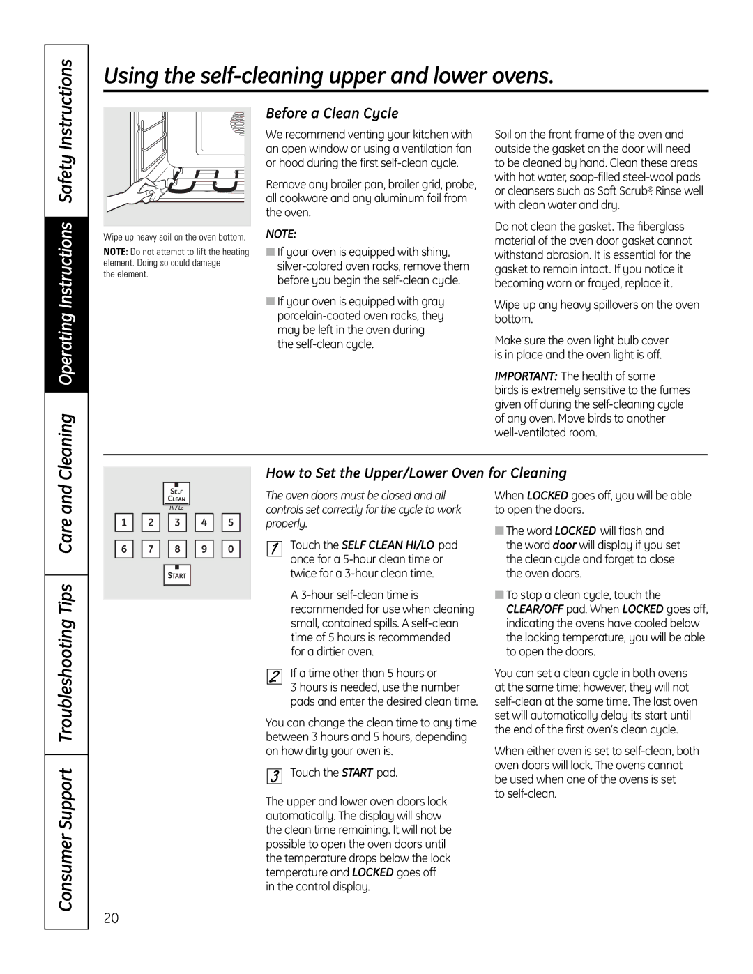 GE PT925 Using the self-cleaning upper and lower ovens, Before a Clean Cycle, How to Set the Upper/Lower Oven for Cleaning 