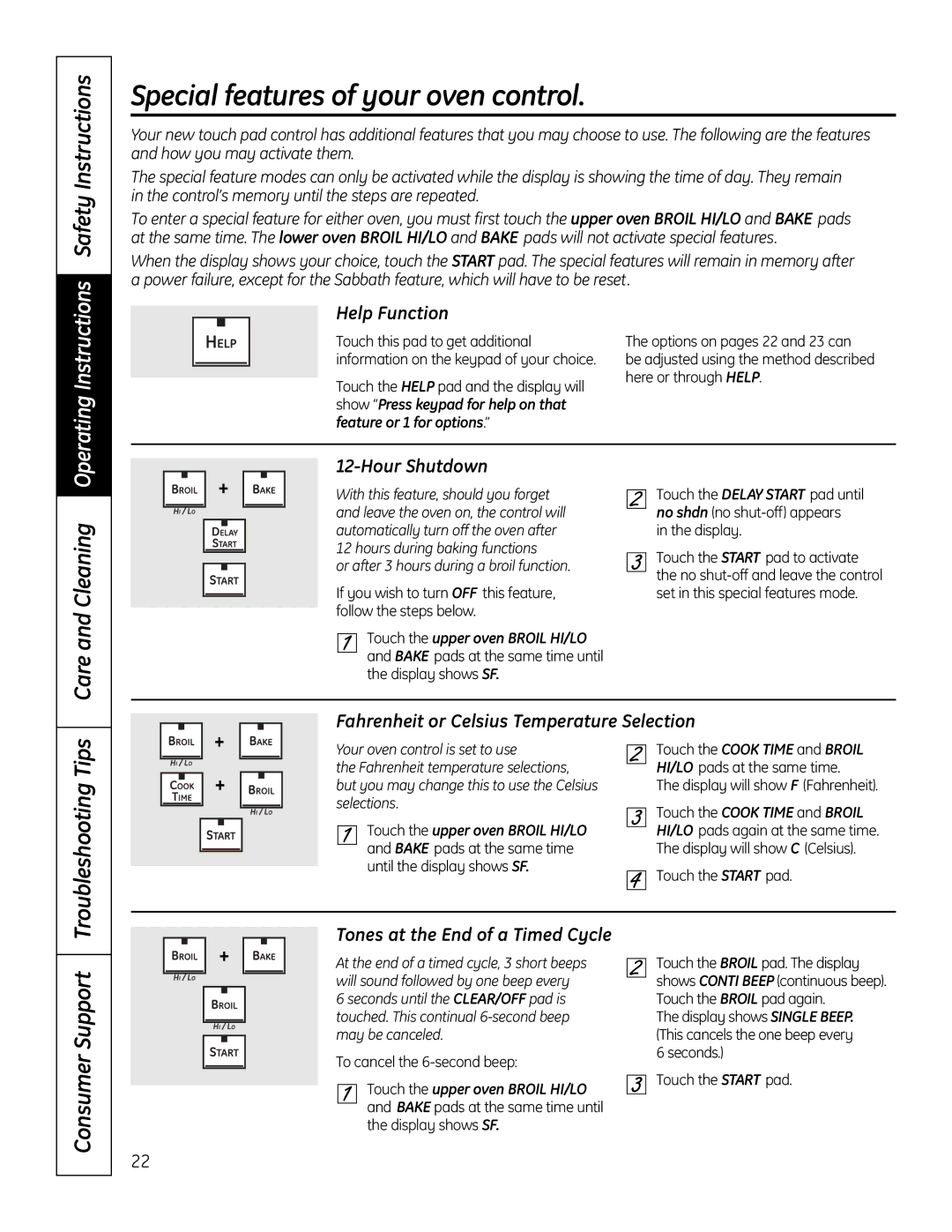 GE PT925 manual Special features of your oven control, Safety Instructions, Care and Cleaning, Consumer Support 