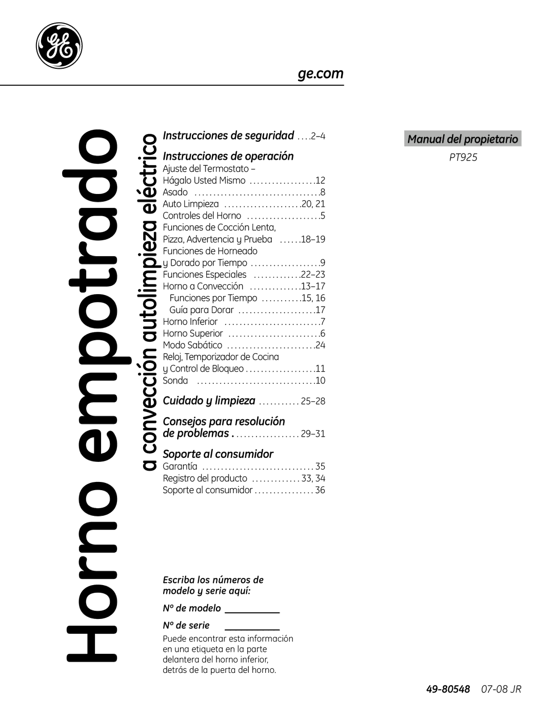 GE PT925 manual Instrucciones de seguridad Instrucciones de operación, Consejos para resolución, Soporte al consumidor 