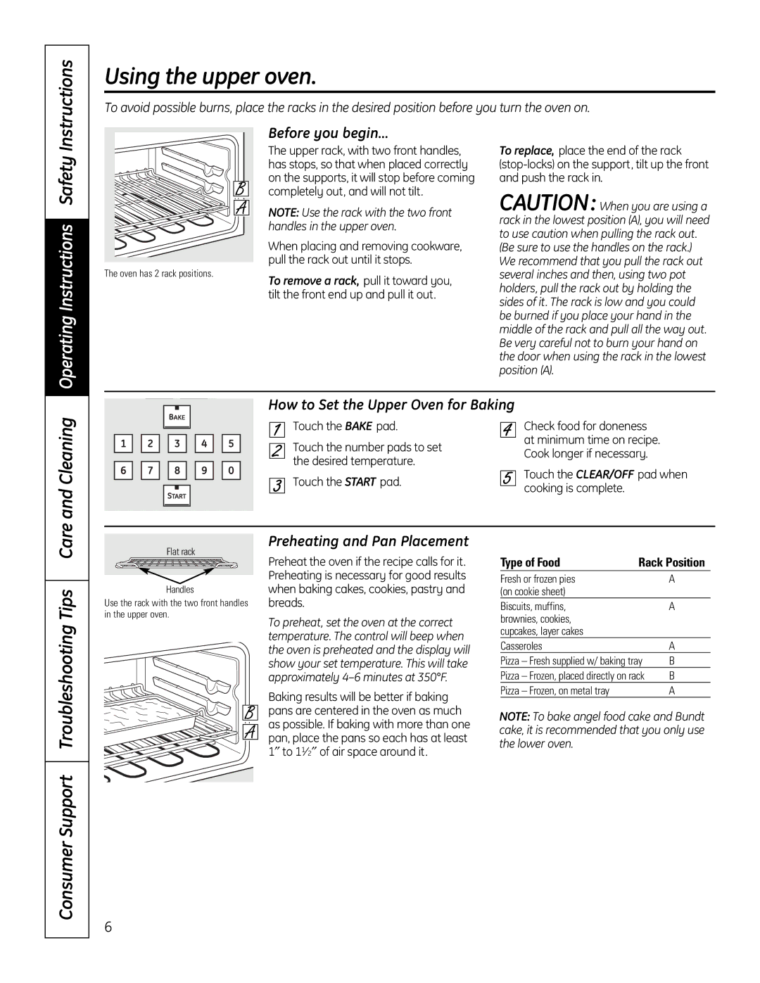GE PT925 manual Using the upper oven, Instructions, Cleaning, Consumer Support Troubleshooting Tips Care 