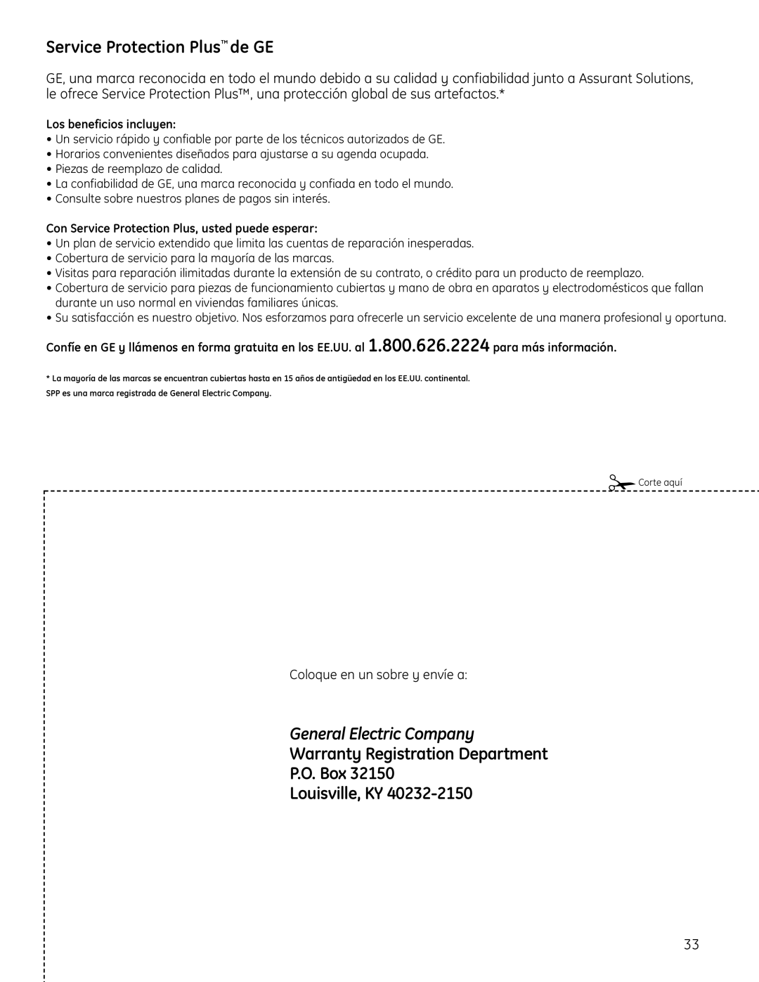 GE PT925 manual Los beneficios incluyen, Con Service Protection Plus, usted puede esperar, Corte aquí 