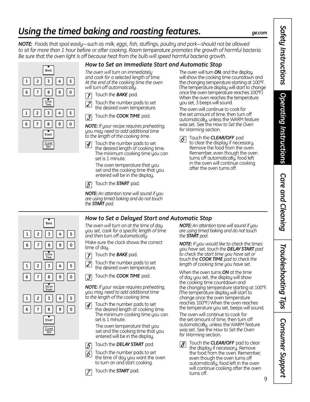 GE PT925 manual Using the timed baking and roasting features, Troubleshooting Tips Consumer Support 