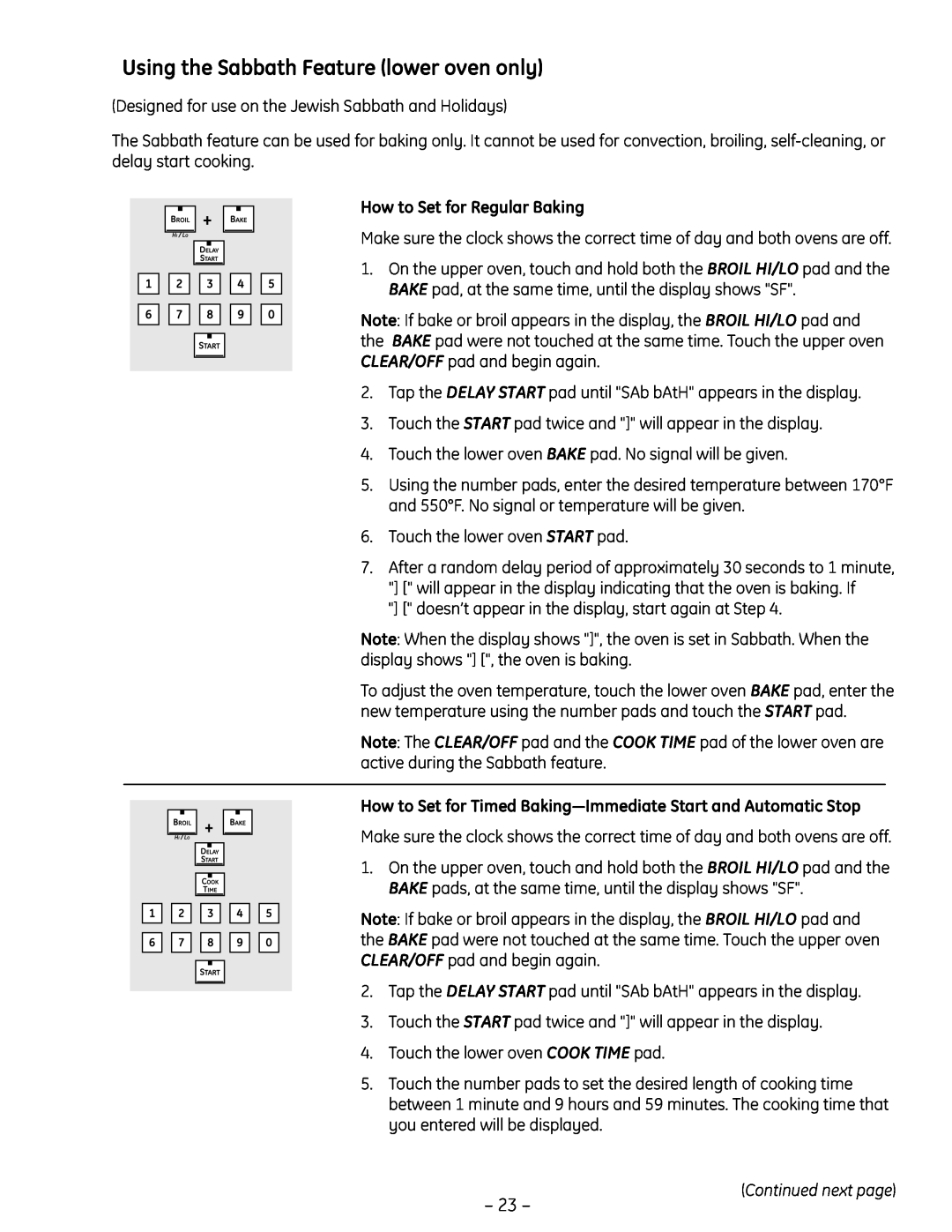 GE PT925 manual Using the Sabbath Feature lower oven only, How to Set for Regular Baking 