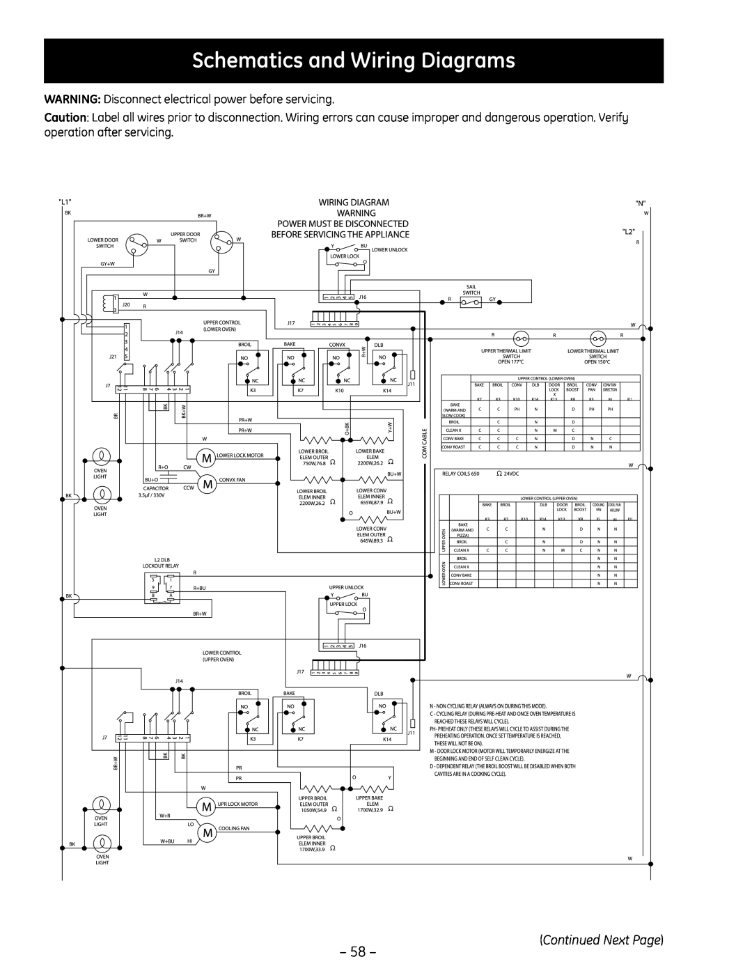 GE PT925 manual Schematics and Wiring Diagrams, WARNING Disconnect electrical power before servicing 