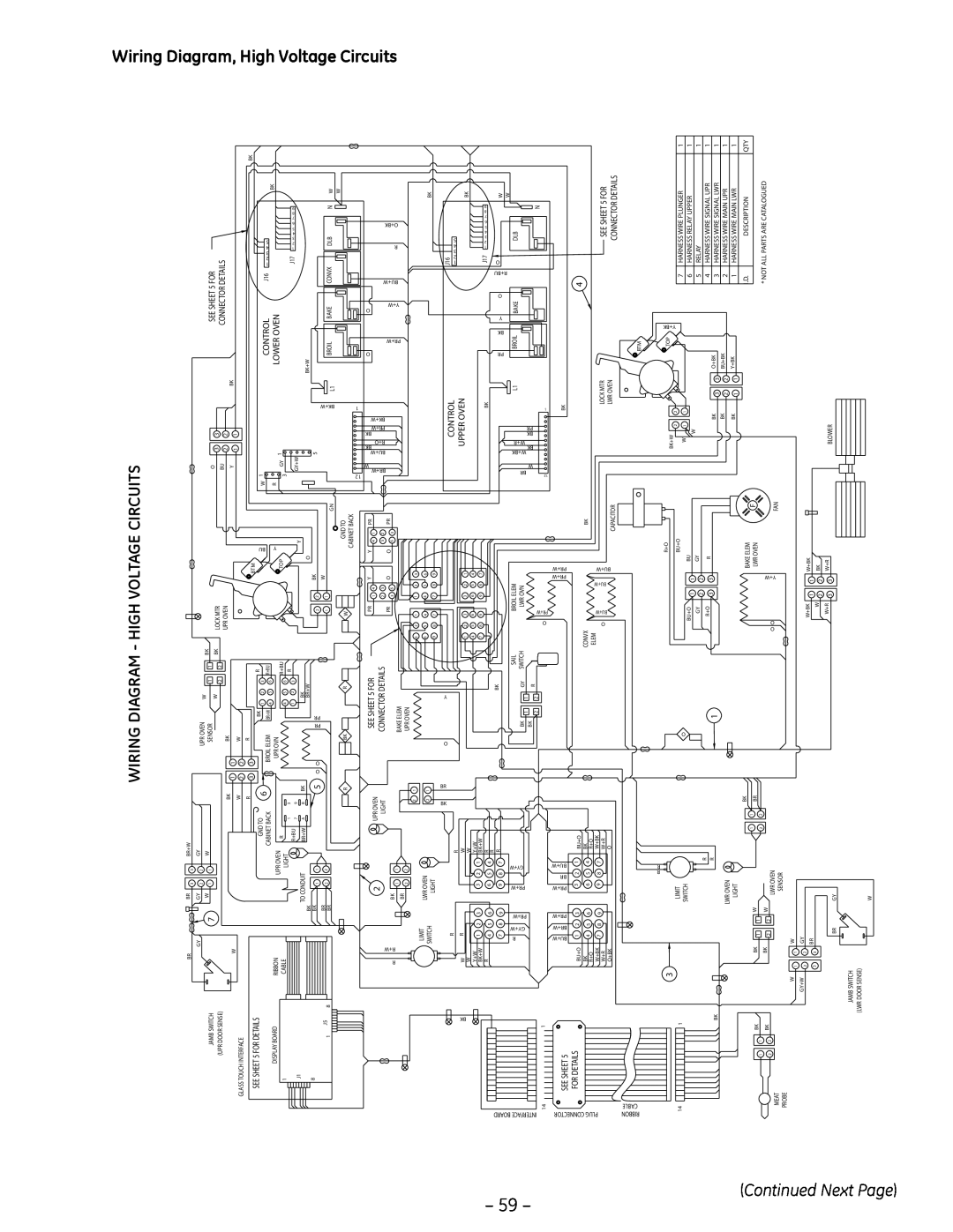 GE PT925 Wiring Diagram, High Voltage Circuits, Wiring Diagram - High Voltage Circuits, Control, Lower Oven, Upper Oven 