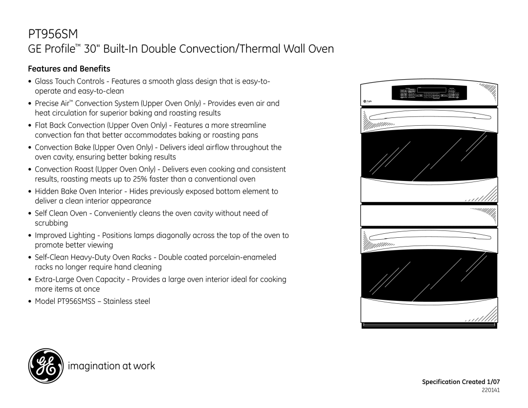 GE PT956SM dimensions Features and Benefits 