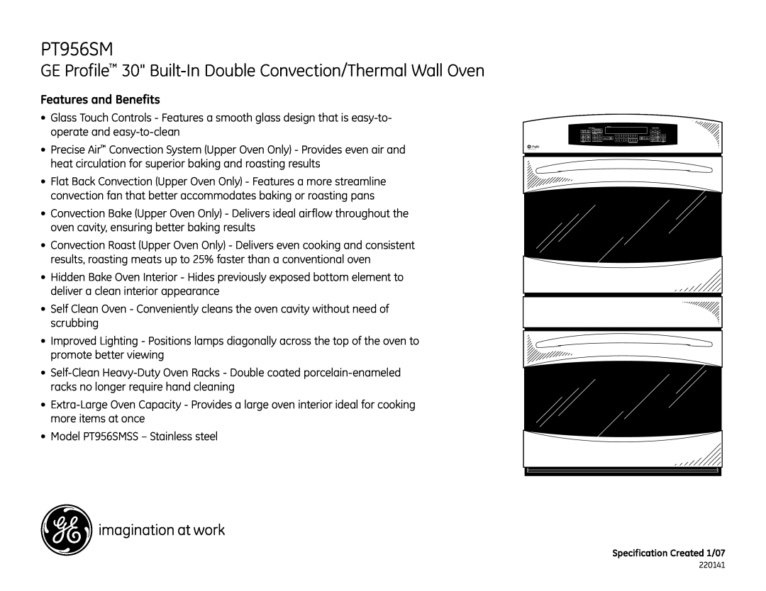 GE PT956SM dimensions Features and Benefits 