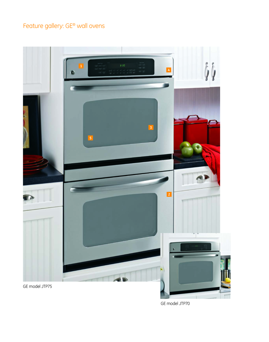 GE PT960, PT920 manual Feature gallery GE wall ovens, GE model JTP75, GE model JTP70 
