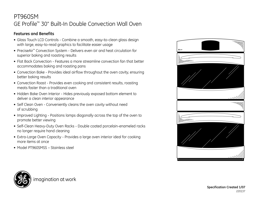 GE PT960SMSS dimensions Features and Benefits 