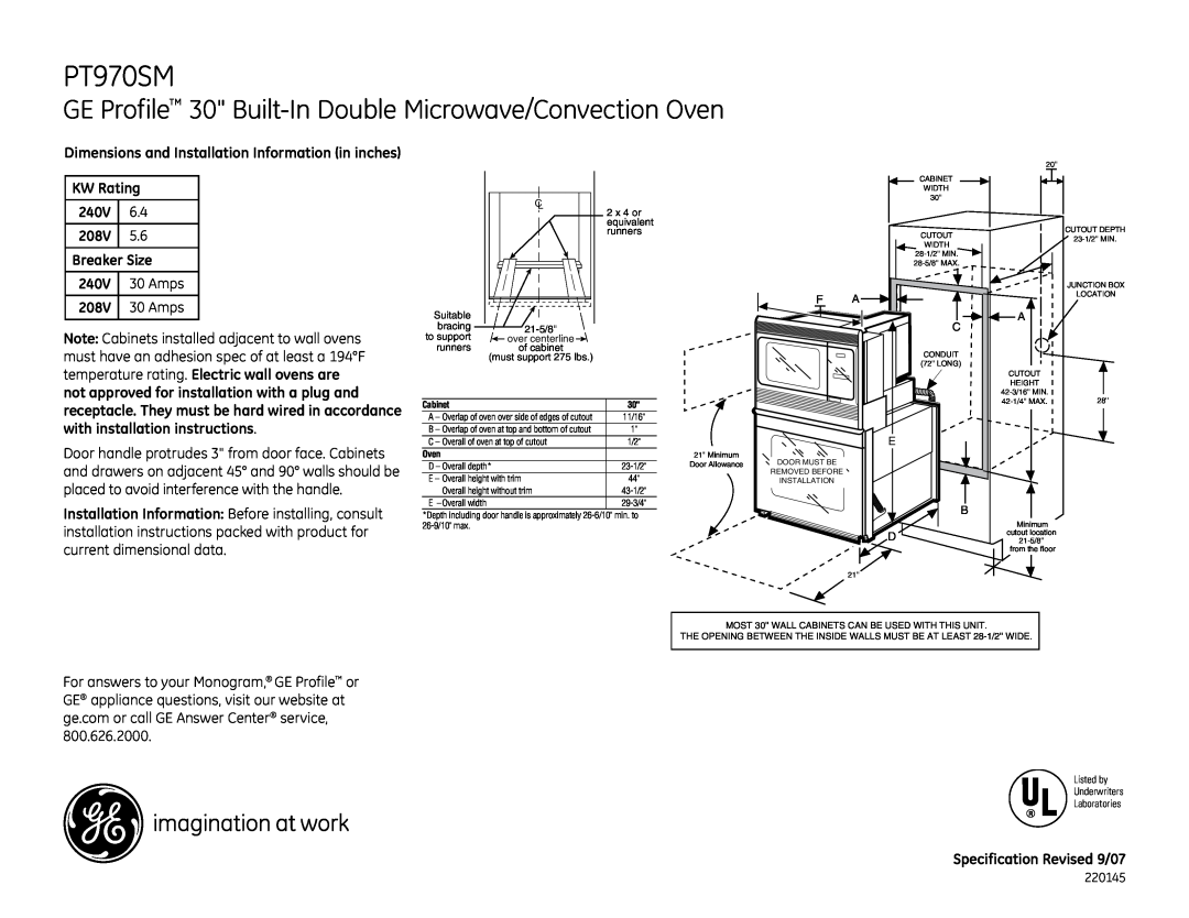 GE PT970SM installation instructions 