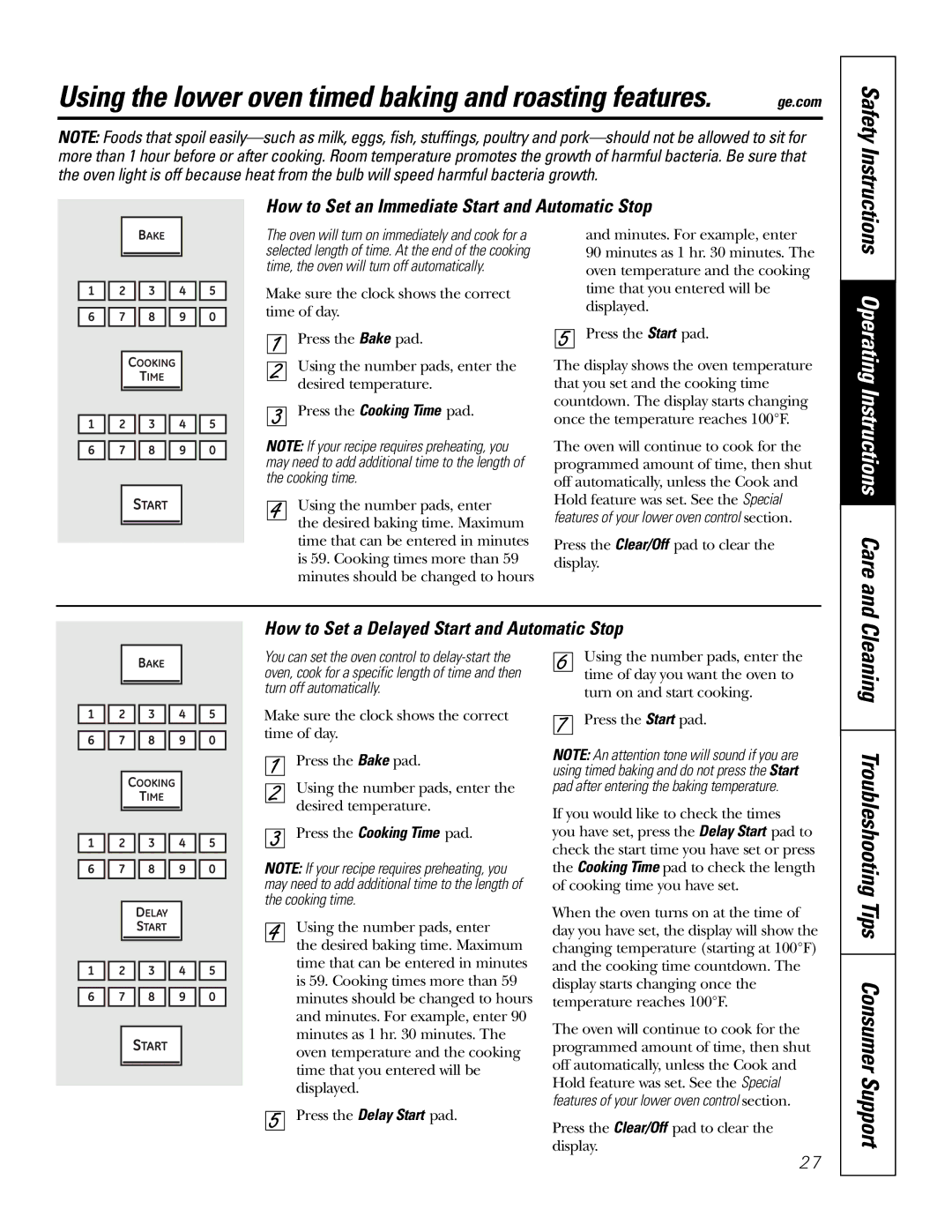 GE PT970SMSS owner manual How to Set an Immediate Start and Automatic Stop, How to Set a Delayed Start and Automatic Stop 