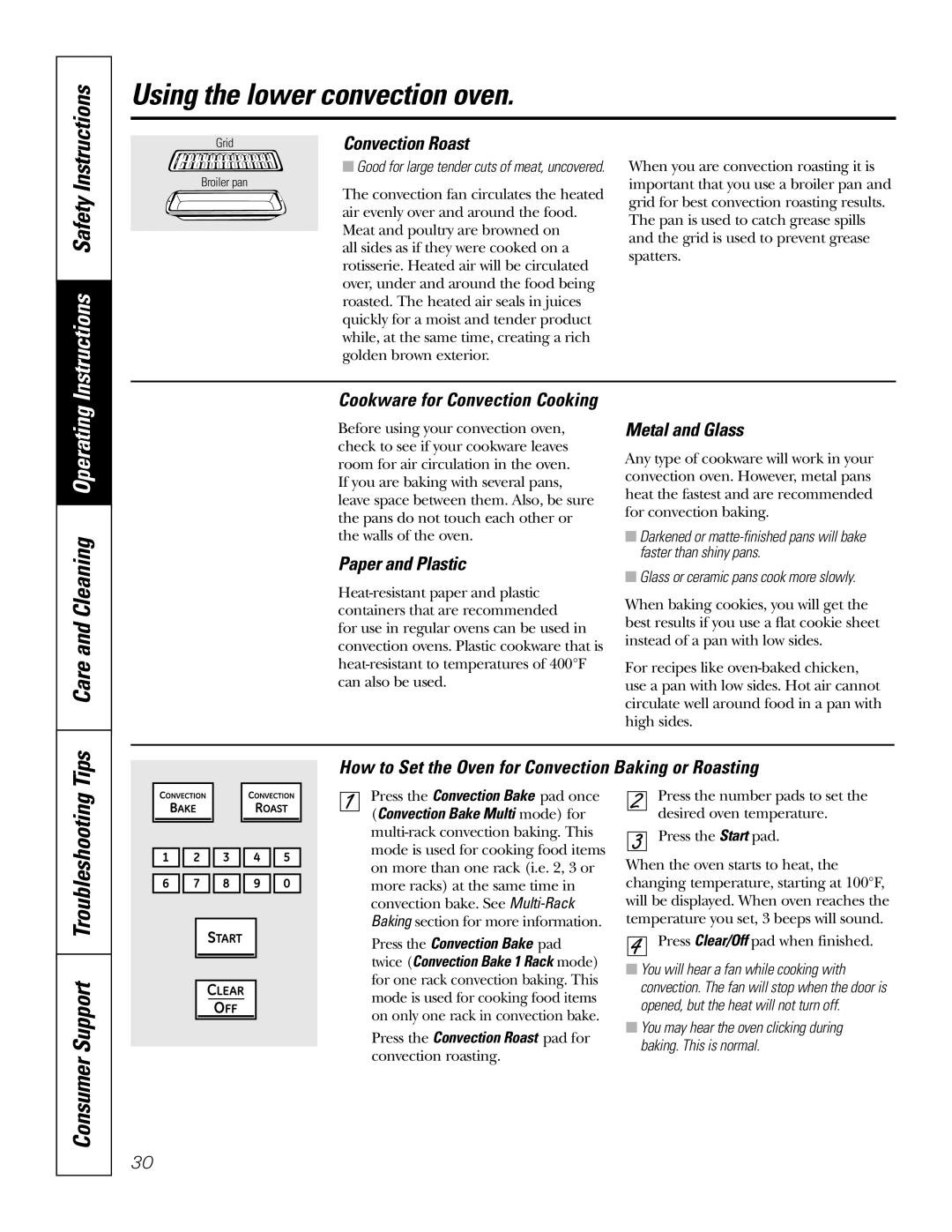 GE PT970SMSS owner manual Convection Roast, Paper and Plastic, Cookware for Convection Cooking 