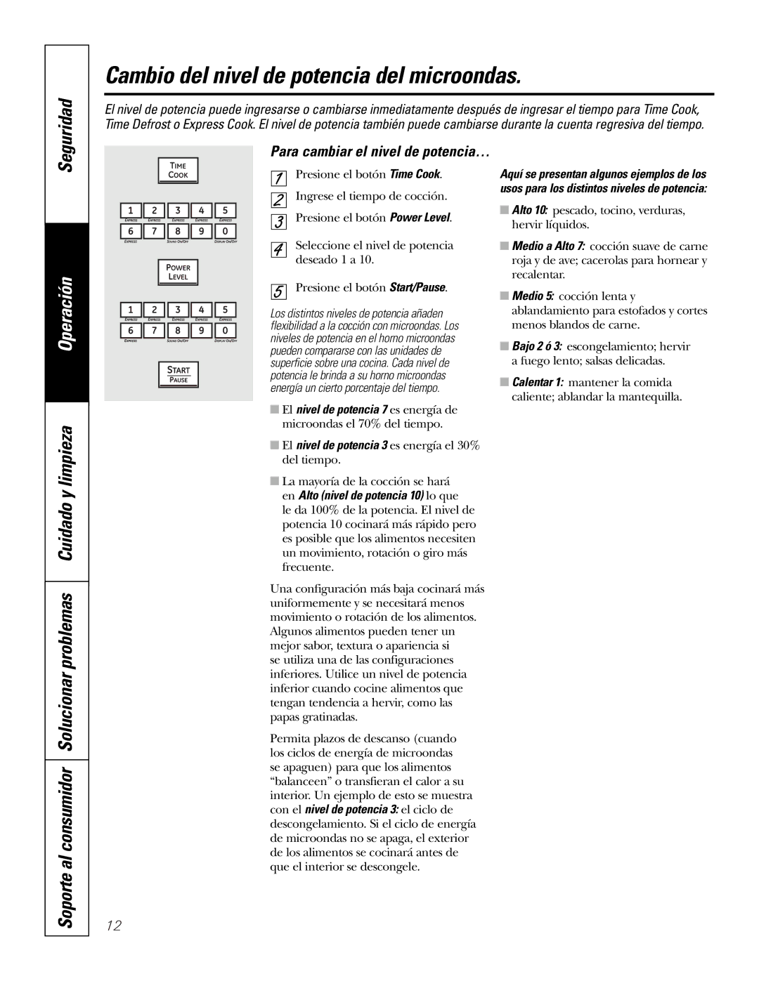 GE PT970SMSS owner manual Cambio del nivel de potencia del microondas, Para cambiar el nivel de potencia… 