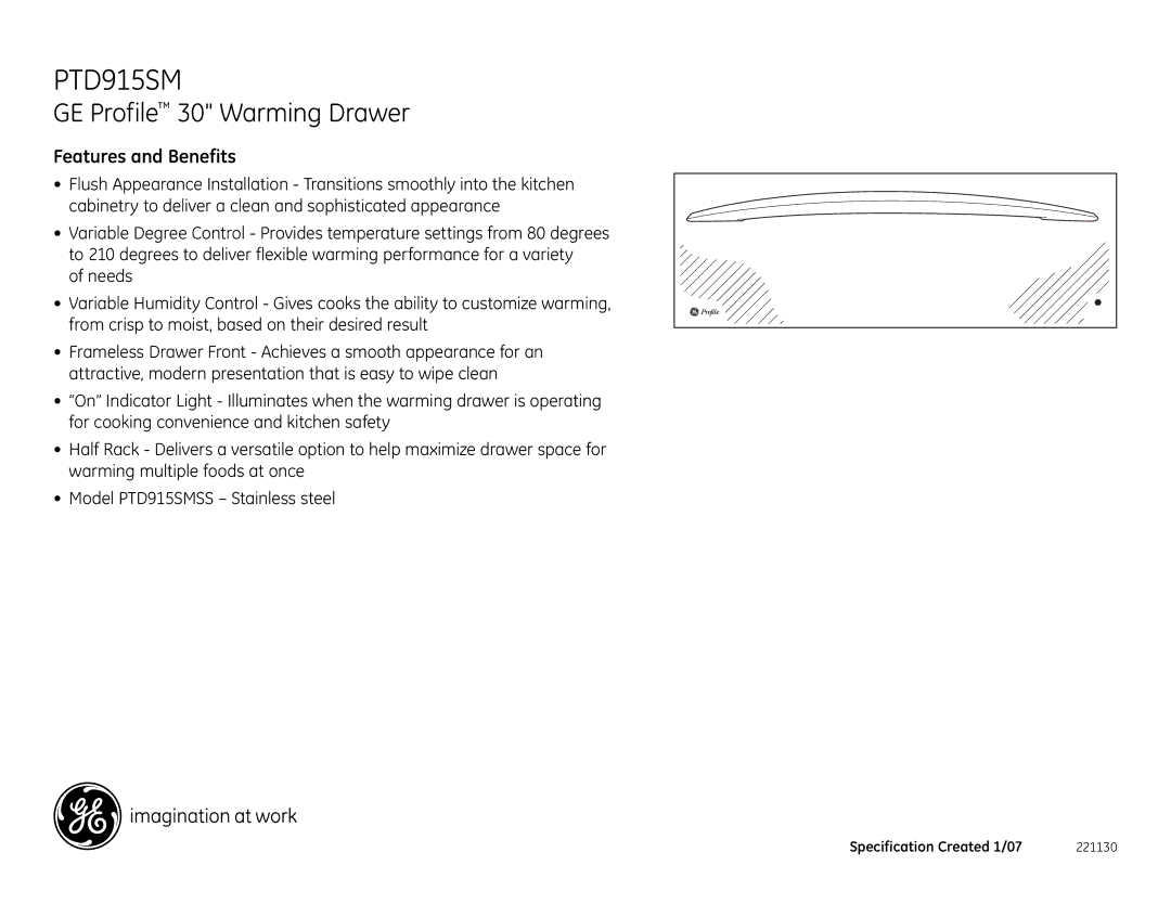 GE PTD915SMSS dimensions Features and Benefits 