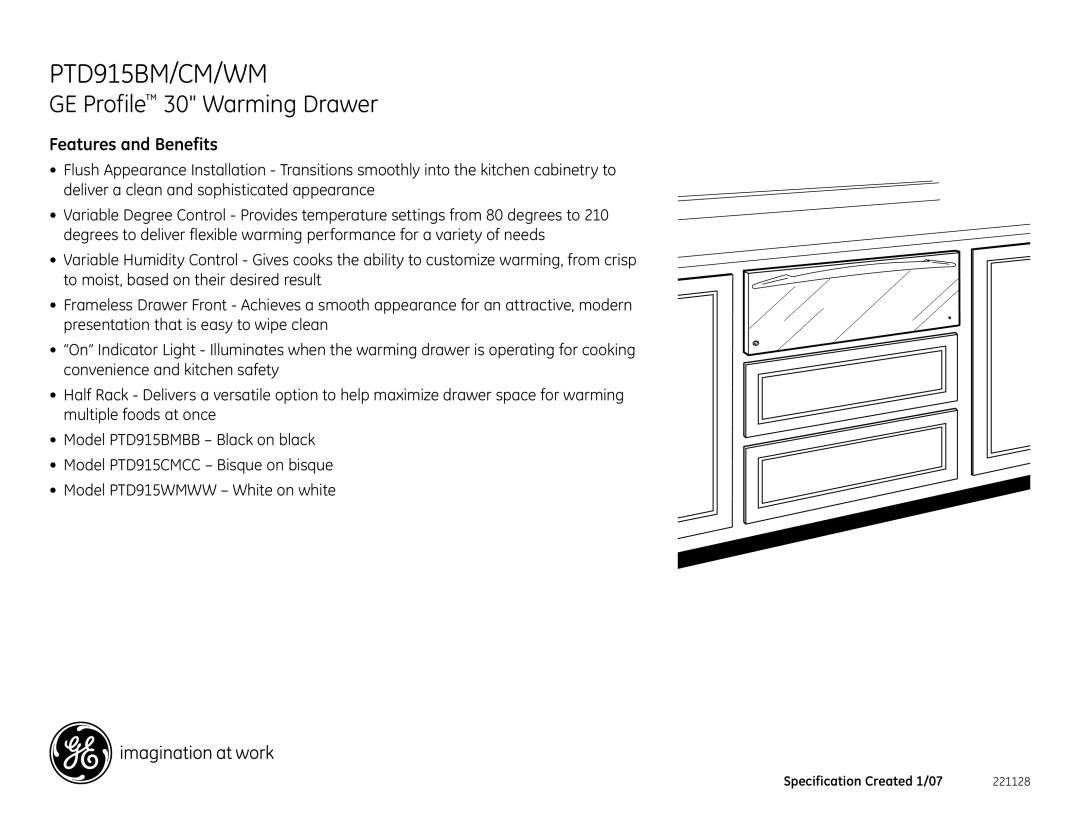 GE PTD915WMWW dimensions Features and Benefits 