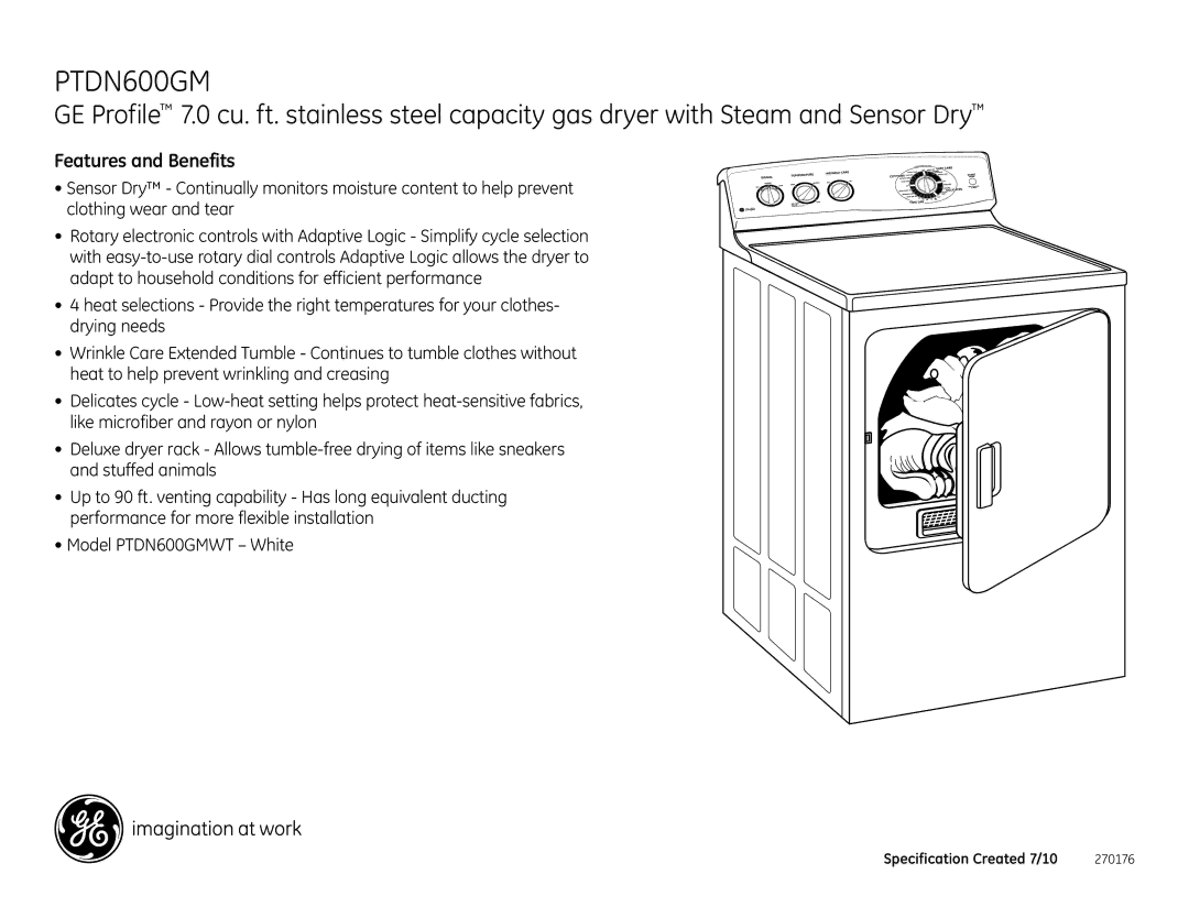 GE PTDN600GM, PTDN600EM installation instructions Features and Benefits 