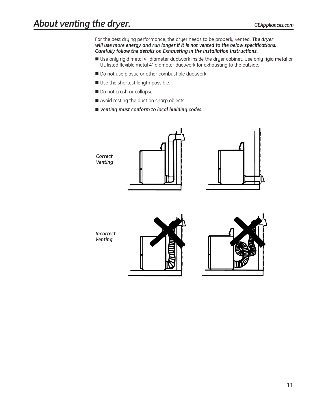 GE 234D1157P003, PTDN600GMWT, 49-90405 operating instructions About venting the dryer 