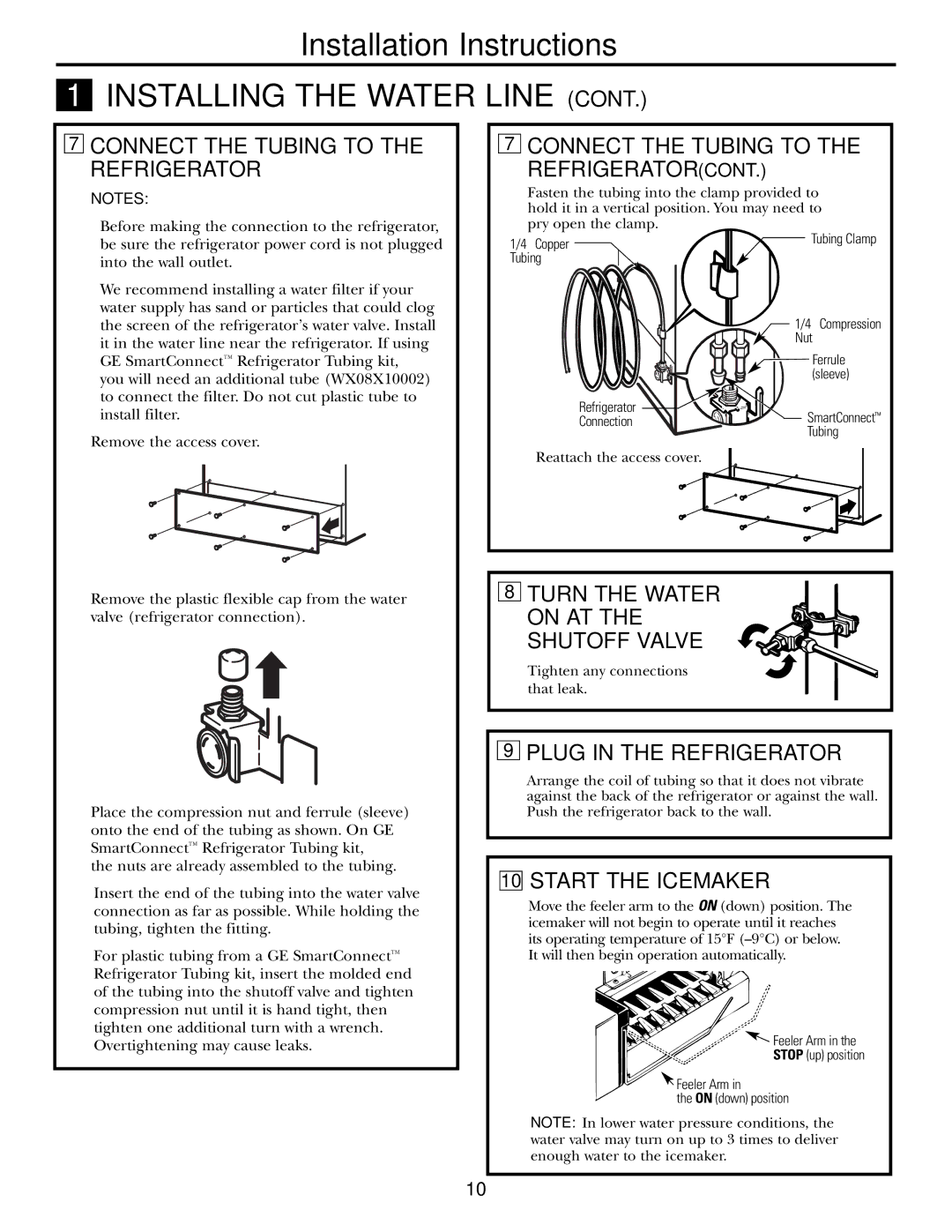 GE PTS18SHSSS Connect the Tubing to the Refrigerator, Connect the Tubing to Refrigerator, Plug in the Refrigerator 