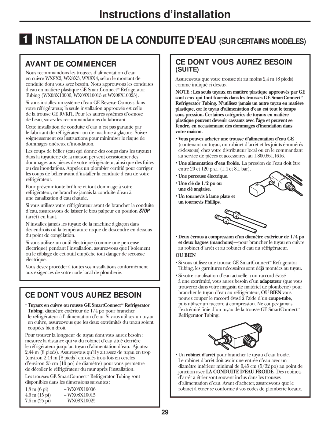 GE 197D5226P005, PTS18SHSSS operating instructions Avant DE Commencer, CE Dont Vous Aurez Besoin 