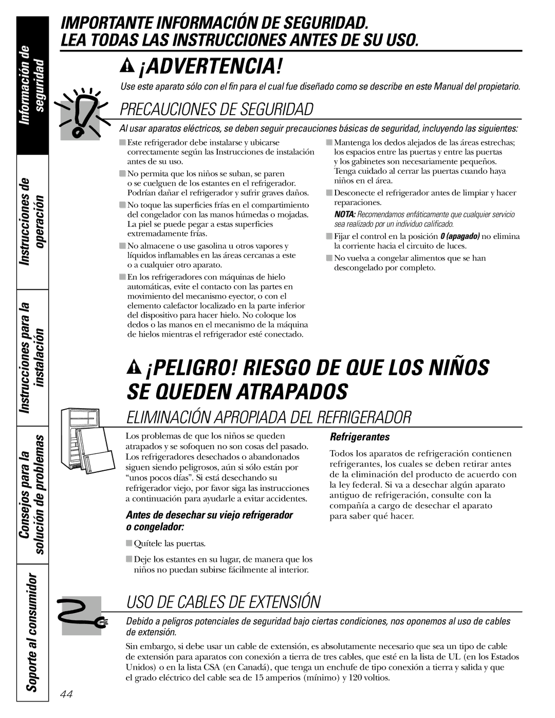 GE PTS18SHSSS, 197D5226P005 operating instructions ¡Advertencia, Antes de desechar su viejo refrigerador o congelador 