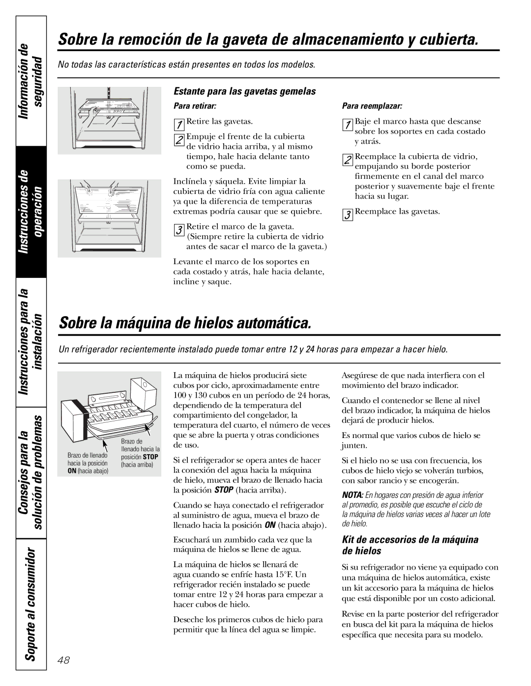 GE PTS18SHSSS Sobre la remoción de la gaveta de almacenamiento y cubierta, Estante para las gavetas gemelas, Para retirar 