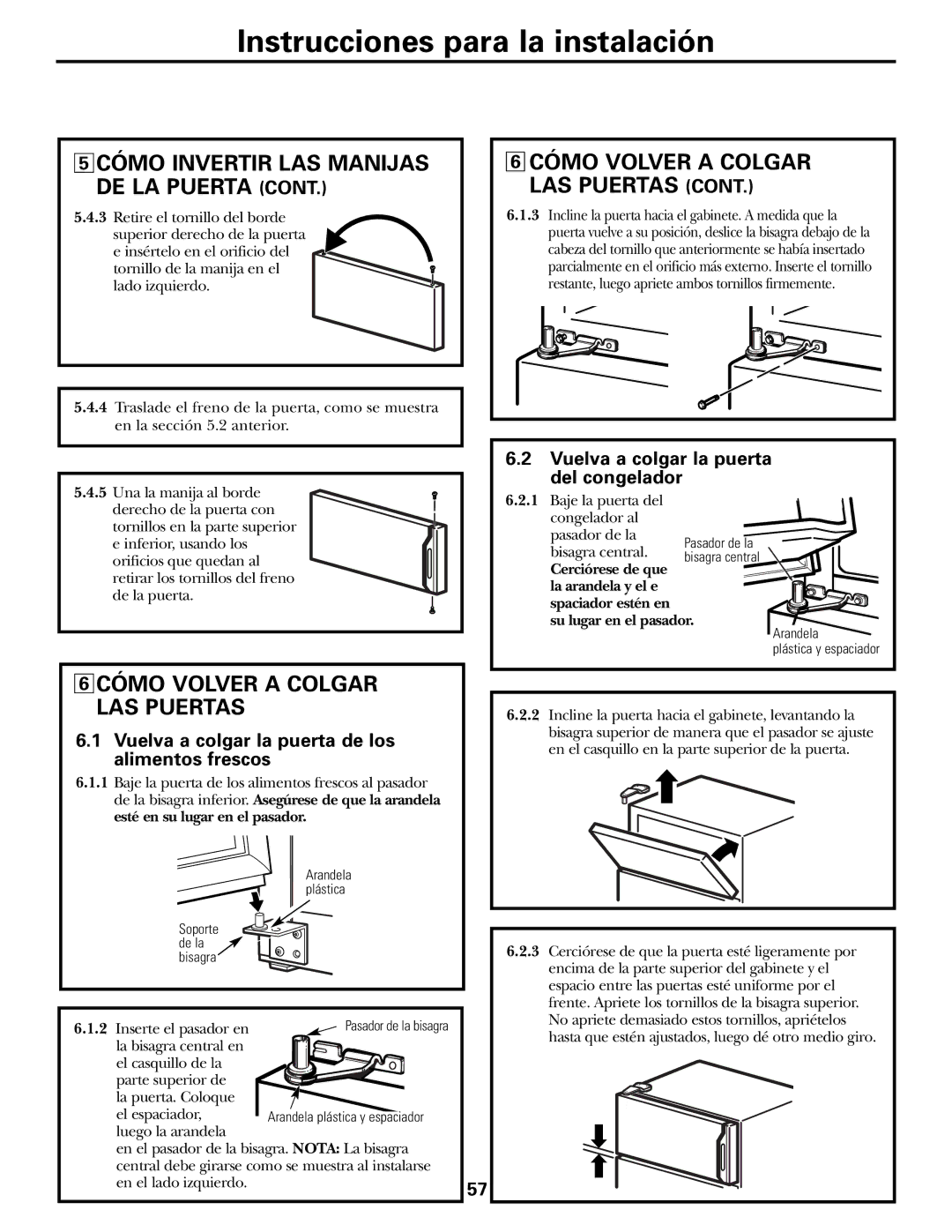 GE 197D5226P005, PTS18SHSSS operating instructions Cómo Invertir LAS Manijas DE LA Puerta, Cómo Volver a Colgar LAS Puertas 