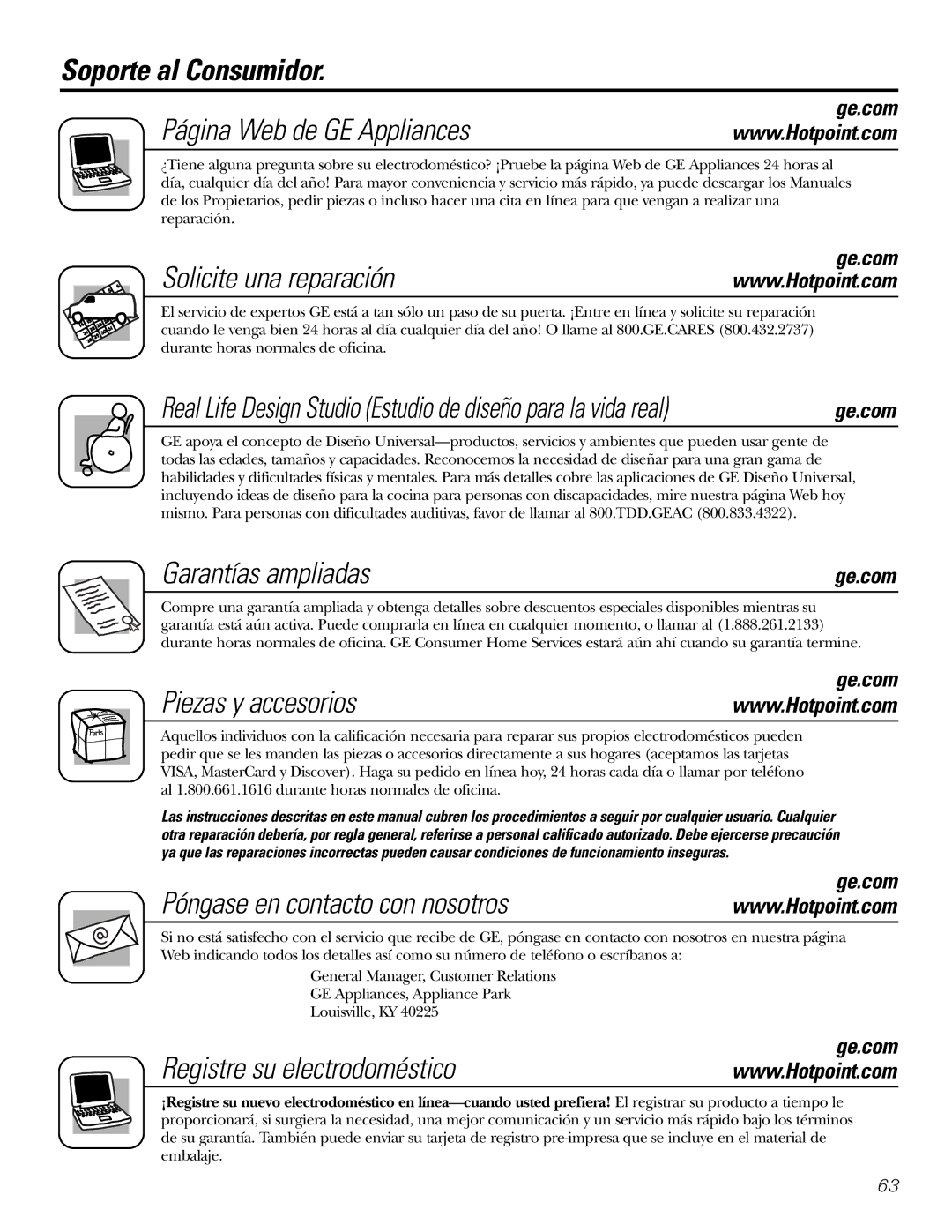 GE 197D5226P005, PTS18SHSSS operating instructions Soporte al Consumidor, Garantías ampliadas, Ge.com 