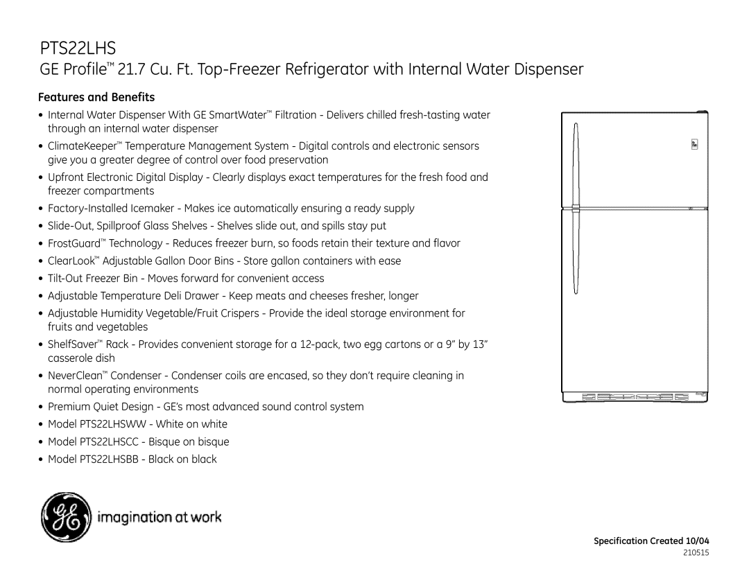 GE PTS22LHS dimensions Features and Benefits 