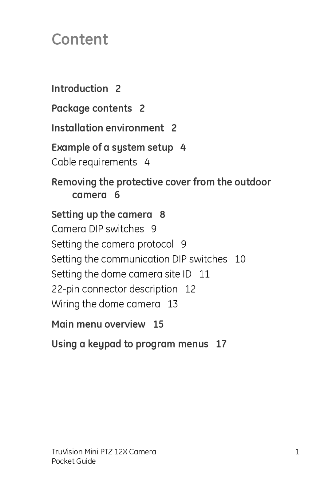 GE PTZ 12X manual Content 