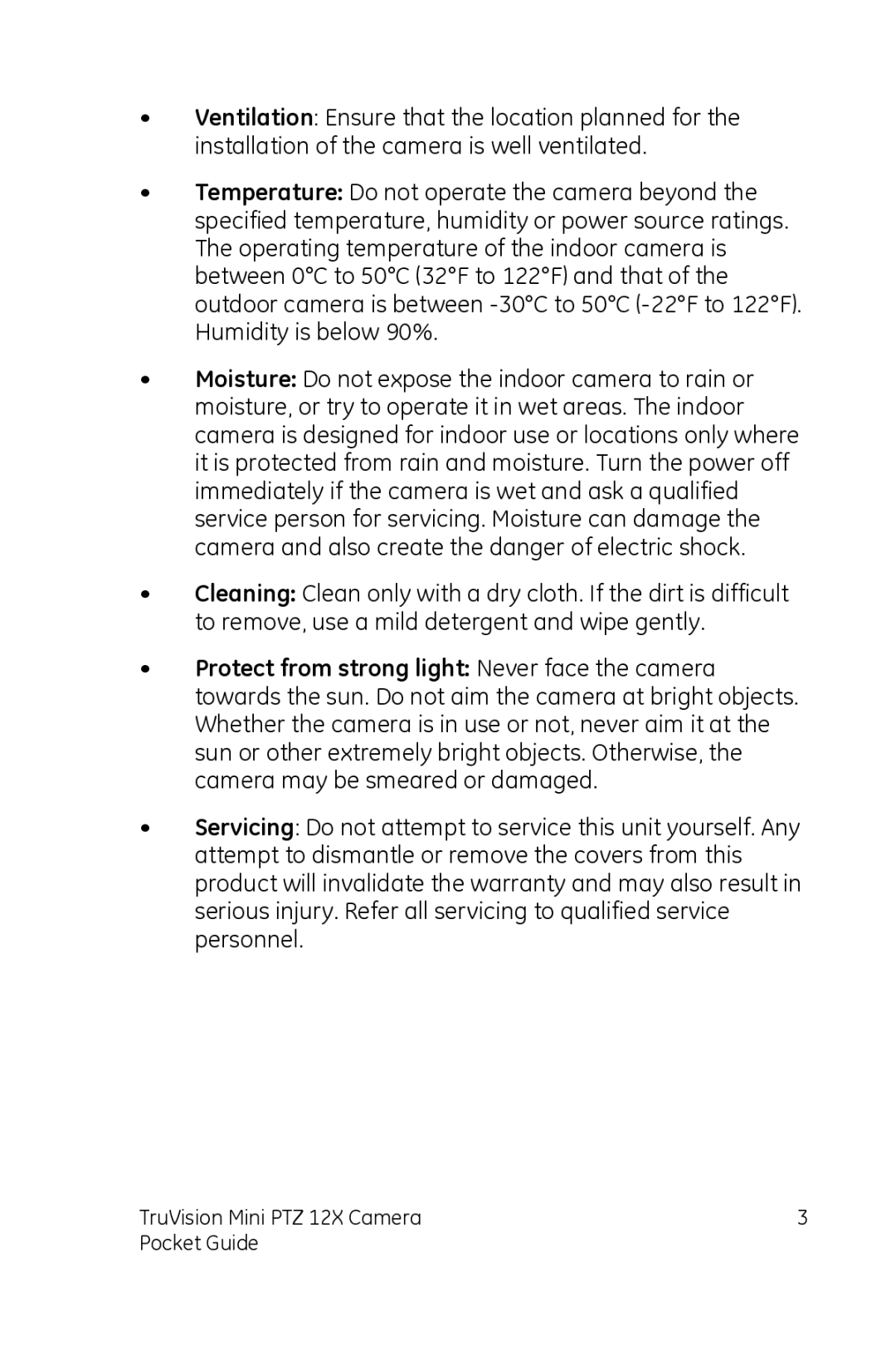 GE manual TruVision Mini PTZ 12X Camera Pocket Guide 