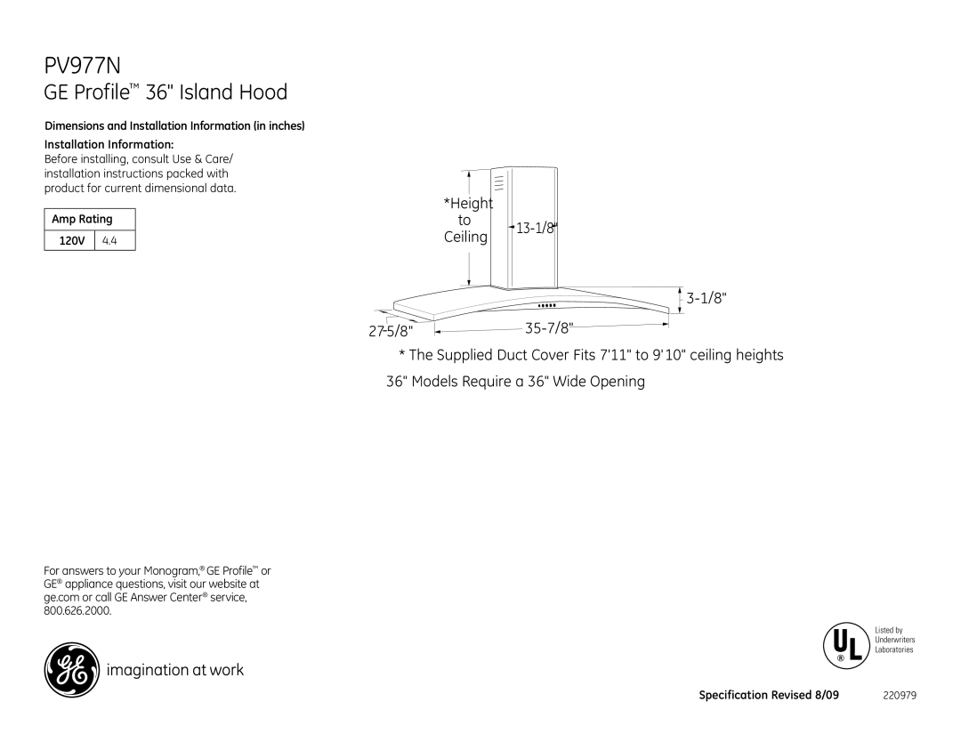 GE PV977NSS installation instructions GE Profile 36 Island Hood 