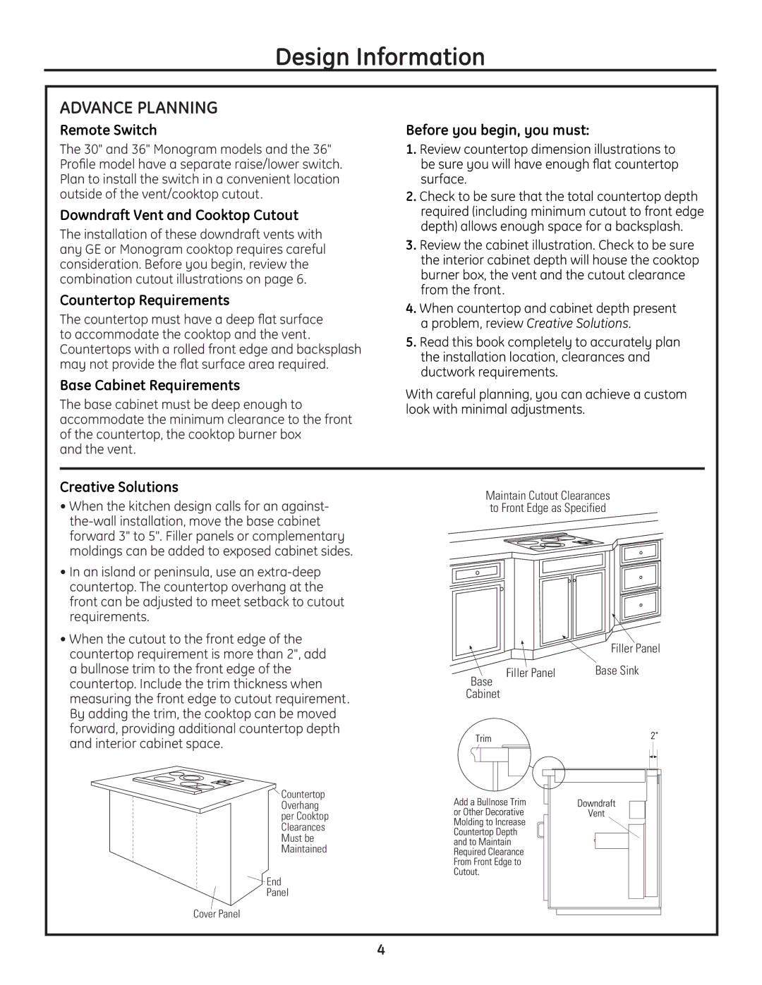 GE PVB98, PVB37, PVB94, PVB67 installation instructions Advance Planning 