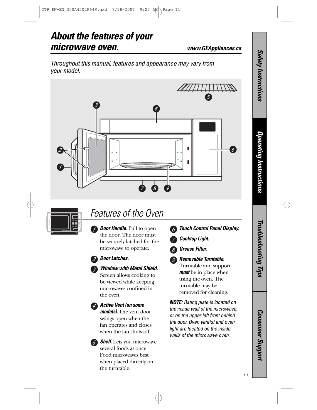 GE pvm1870 owner manual About the features of your Microwave oven 