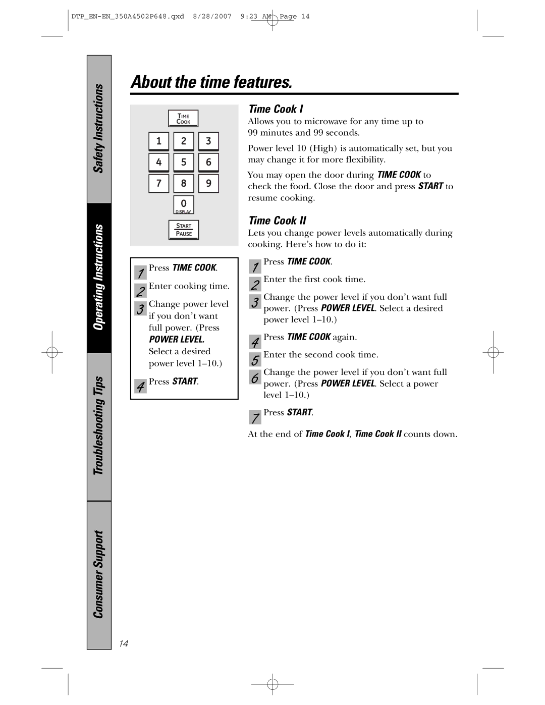 GE pvm1870 owner manual About the time features, Press Time Cook 