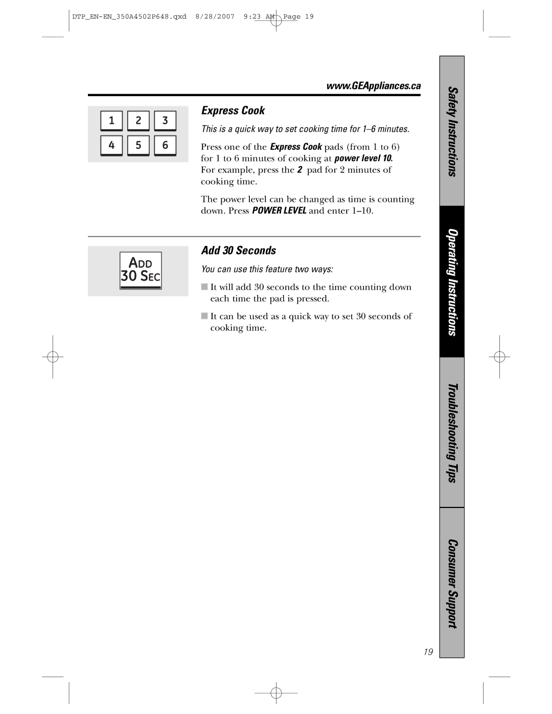 GE pvm1870 owner manual Express Cook, Add 30 Seconds 