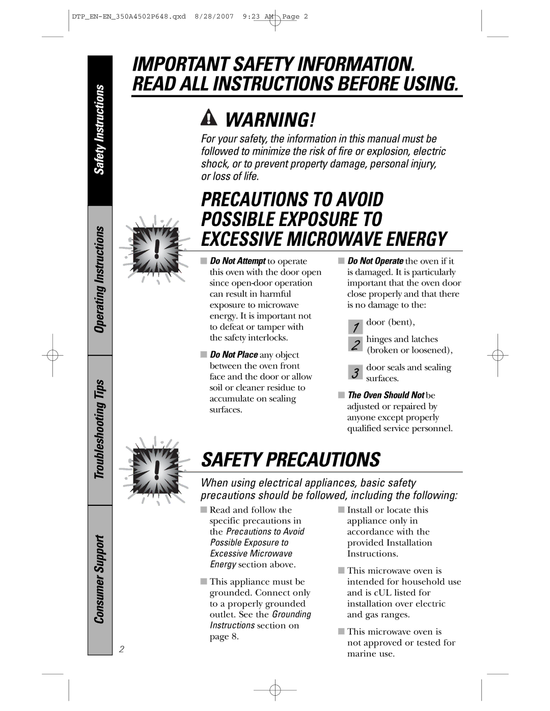 GE pvm1870 owner manual Operating, Troubleshooting Tips 