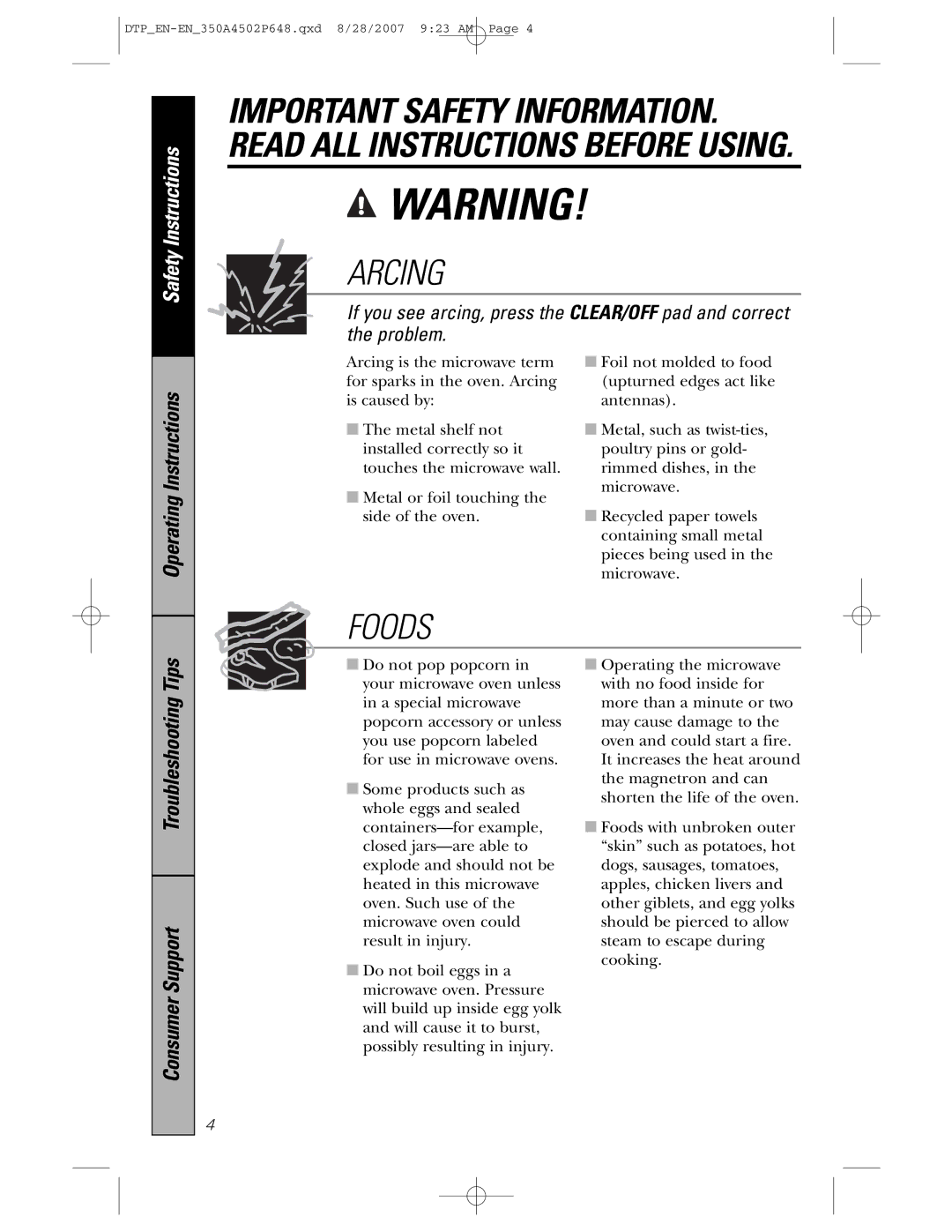 GE pvm1870 owner manual Arcing 