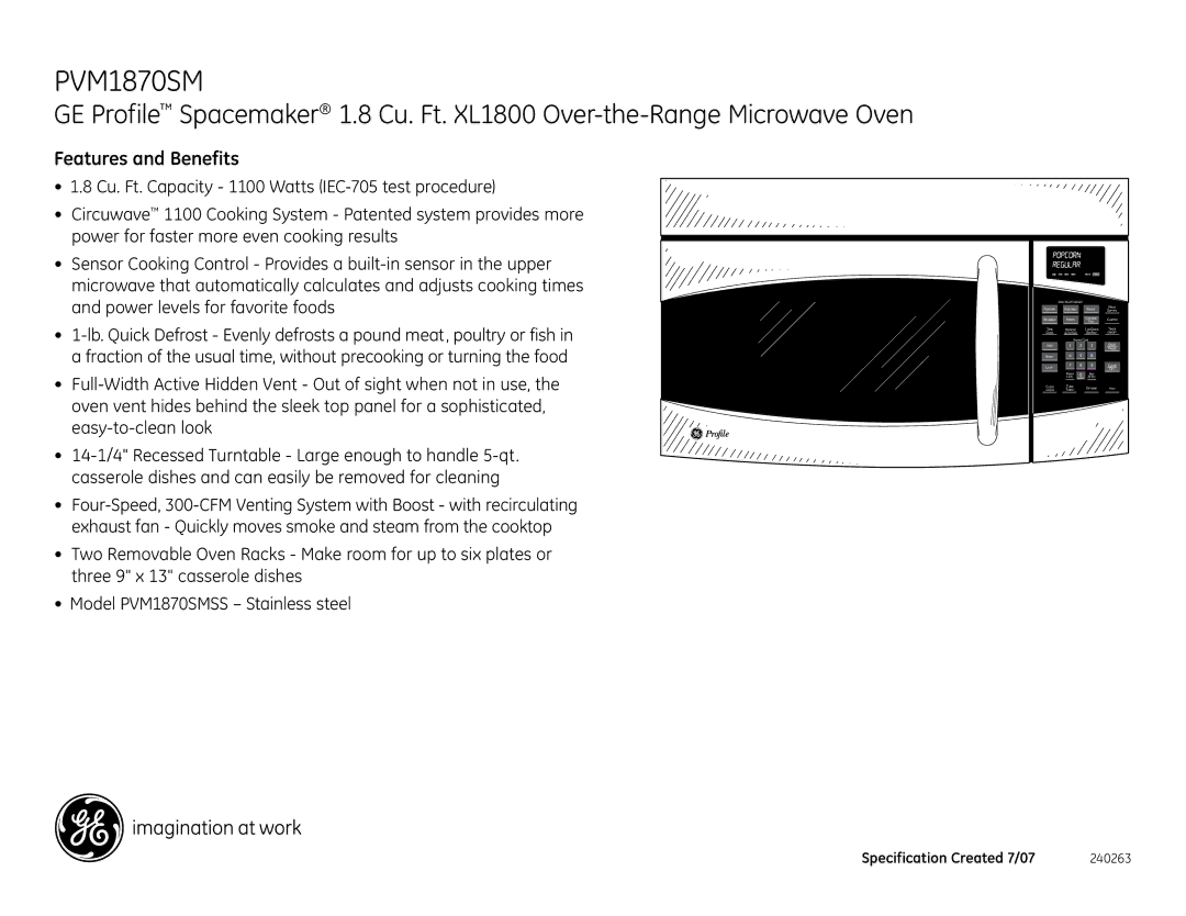 GE PVM1870SM dimensions Features and Benefits 