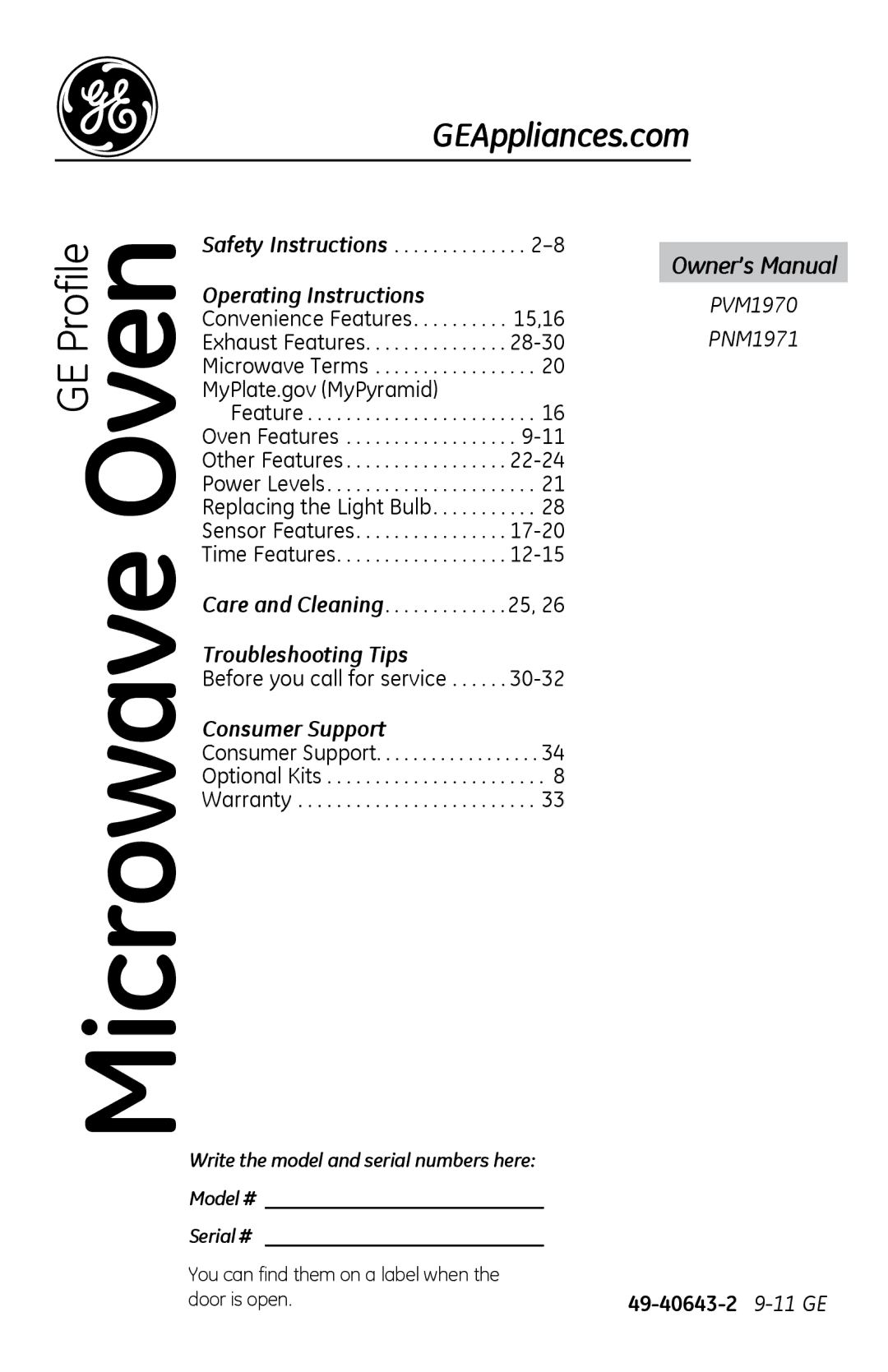 GE PVM1970 owner manual Operating Instructions, Troubleshooting Tips, Consumer Support, Serial # 